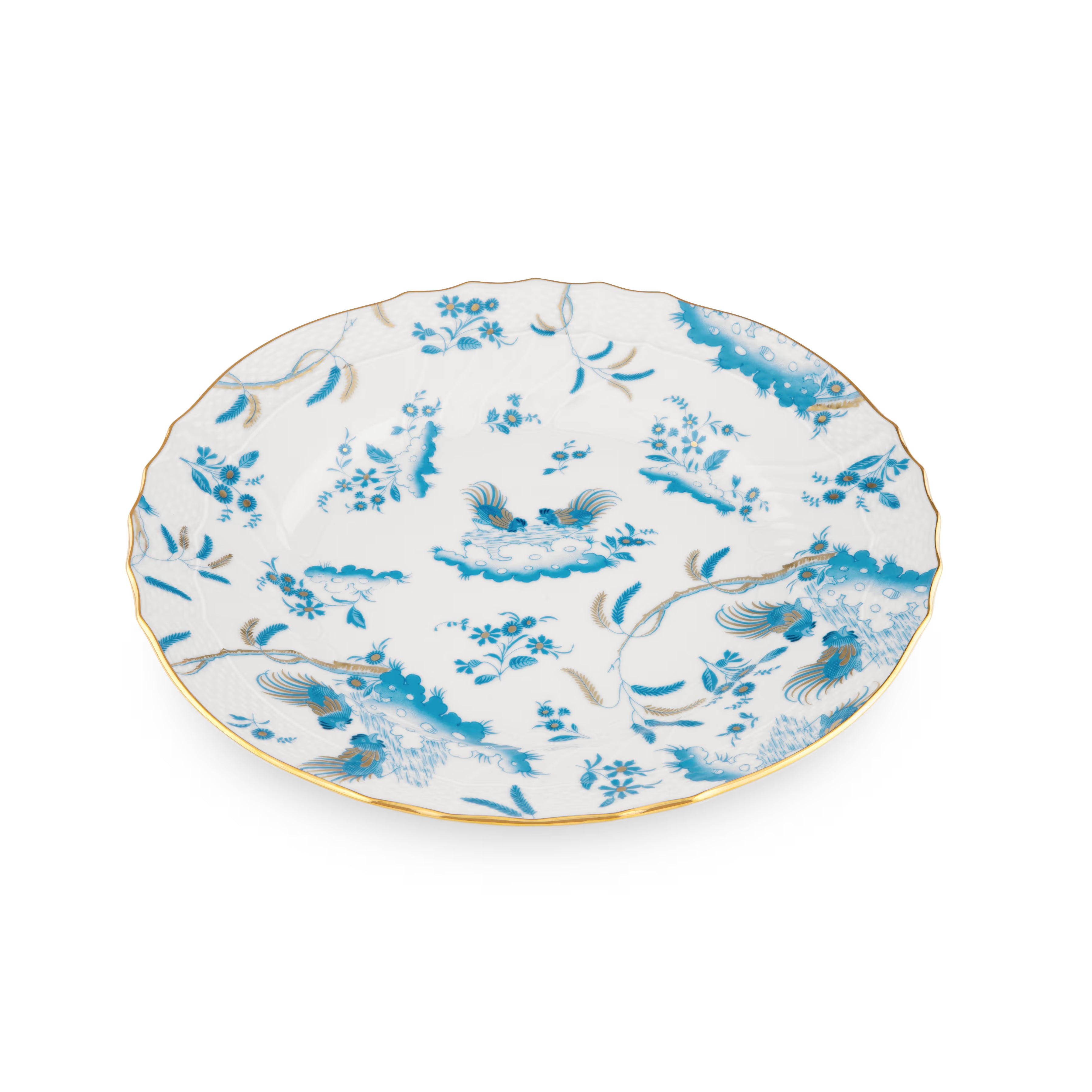 Luxury Decorative Dinner/Flat Plate with floral Turchese Ji Ondori rooster pattern on a white background. "Ginori 1735 Is Luxury Tableware And A Great Designer Home Gifts"
