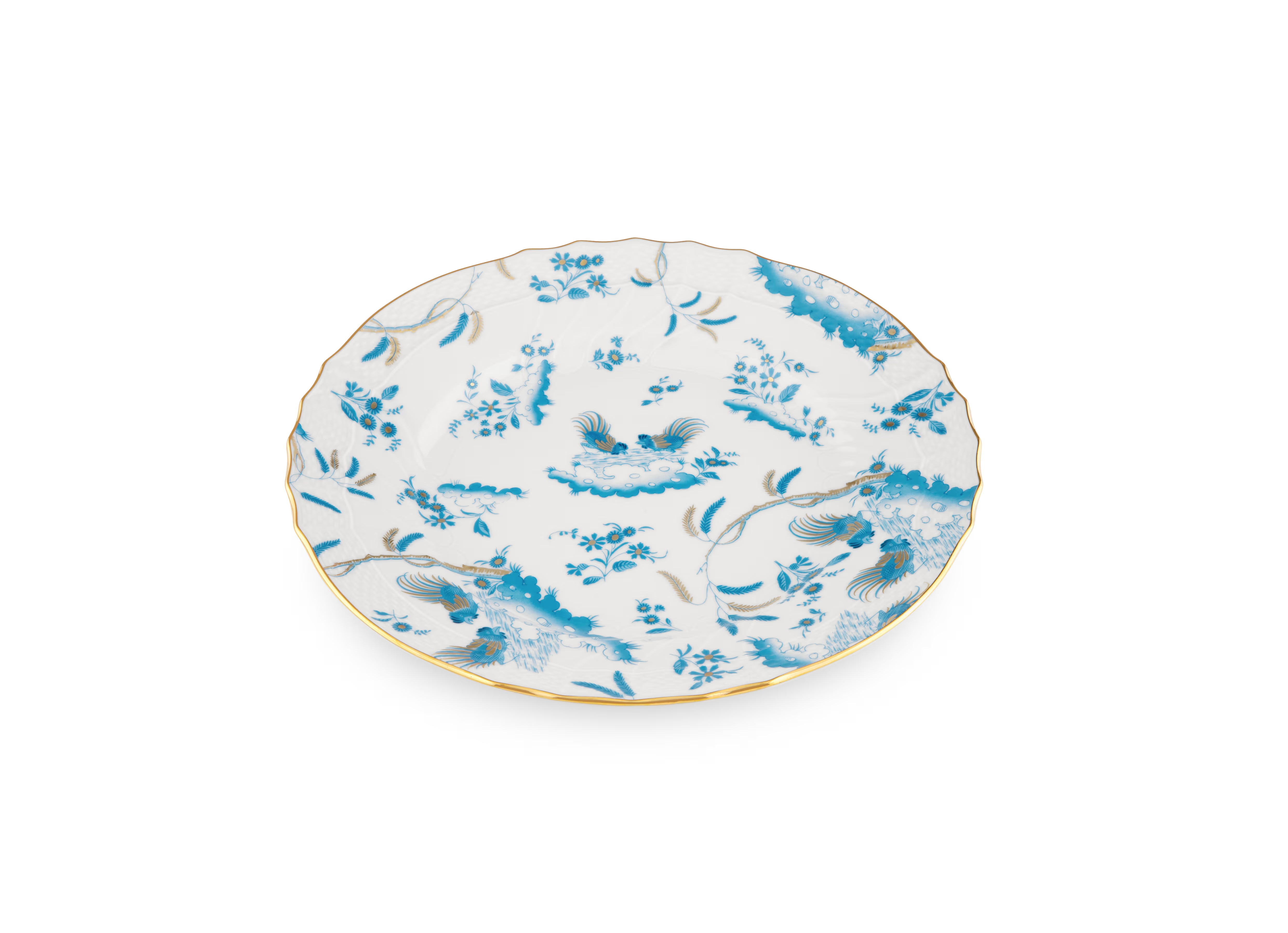 Luxury Decorative Dinner/Flat Plate with floral Turchese Ji Ondori rooster pattern on a white background. "Ginori 1735 Is Luxury Tableware And A Great Designer Home Gifts"