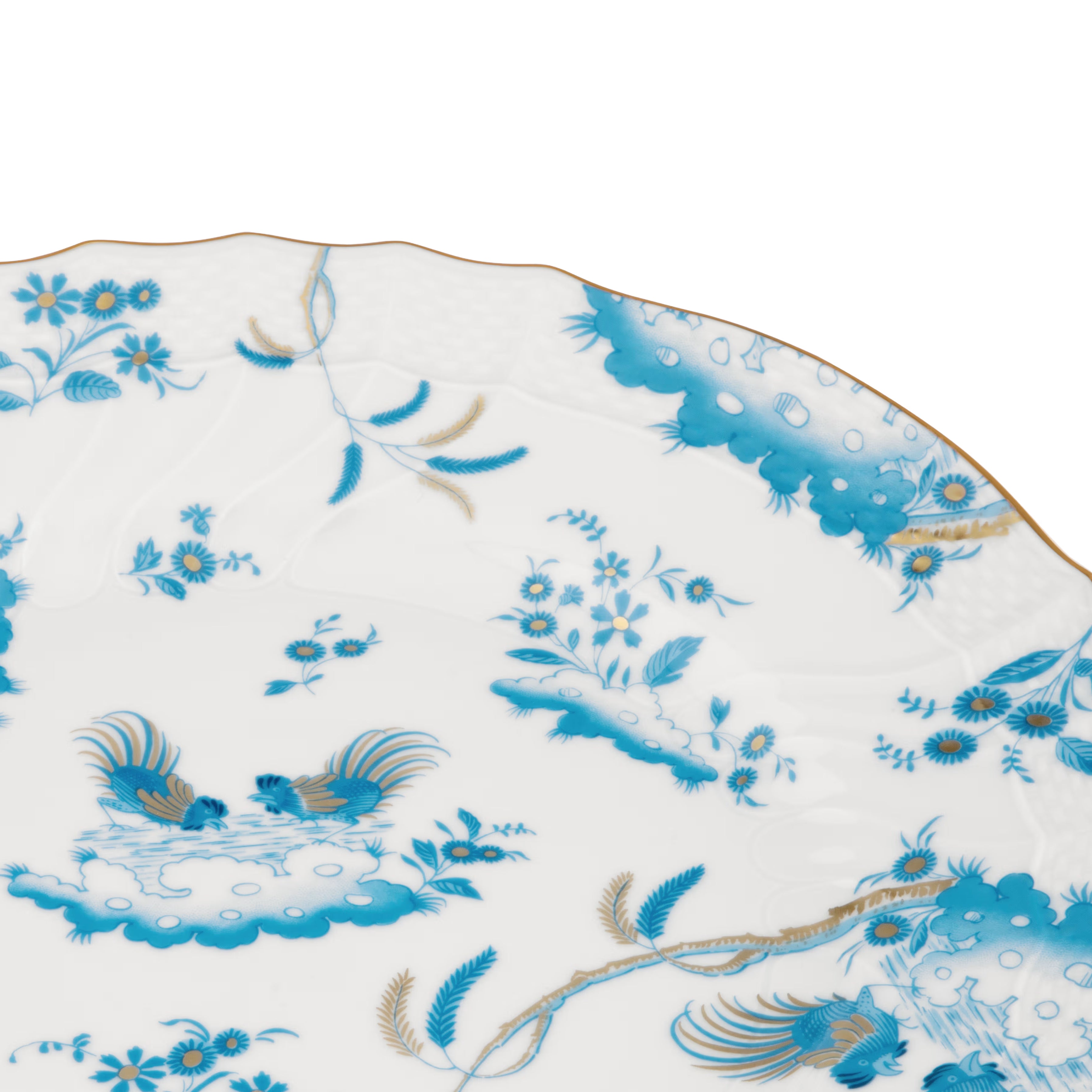 Luxury Decorative Dinner/Flat Plate with floral Turchese Ji Ondori rooster pattern on a white background. "Ginori 1735 Is Luxury Tableware And A Great Designer Home Gifts"