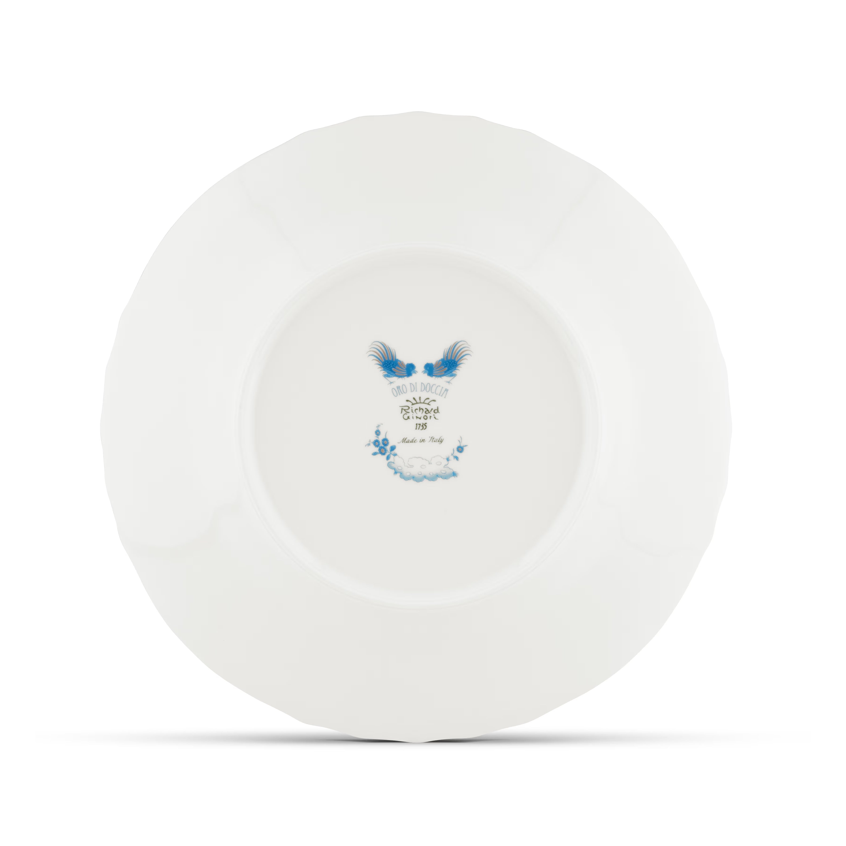Luxury Decorative Dinner/Flat Plate with floral Turchese Ji Ondori rooster pattern on a white background. "Ginori 1735 Is Luxury Tableware And A Great Designer Home Gifts"