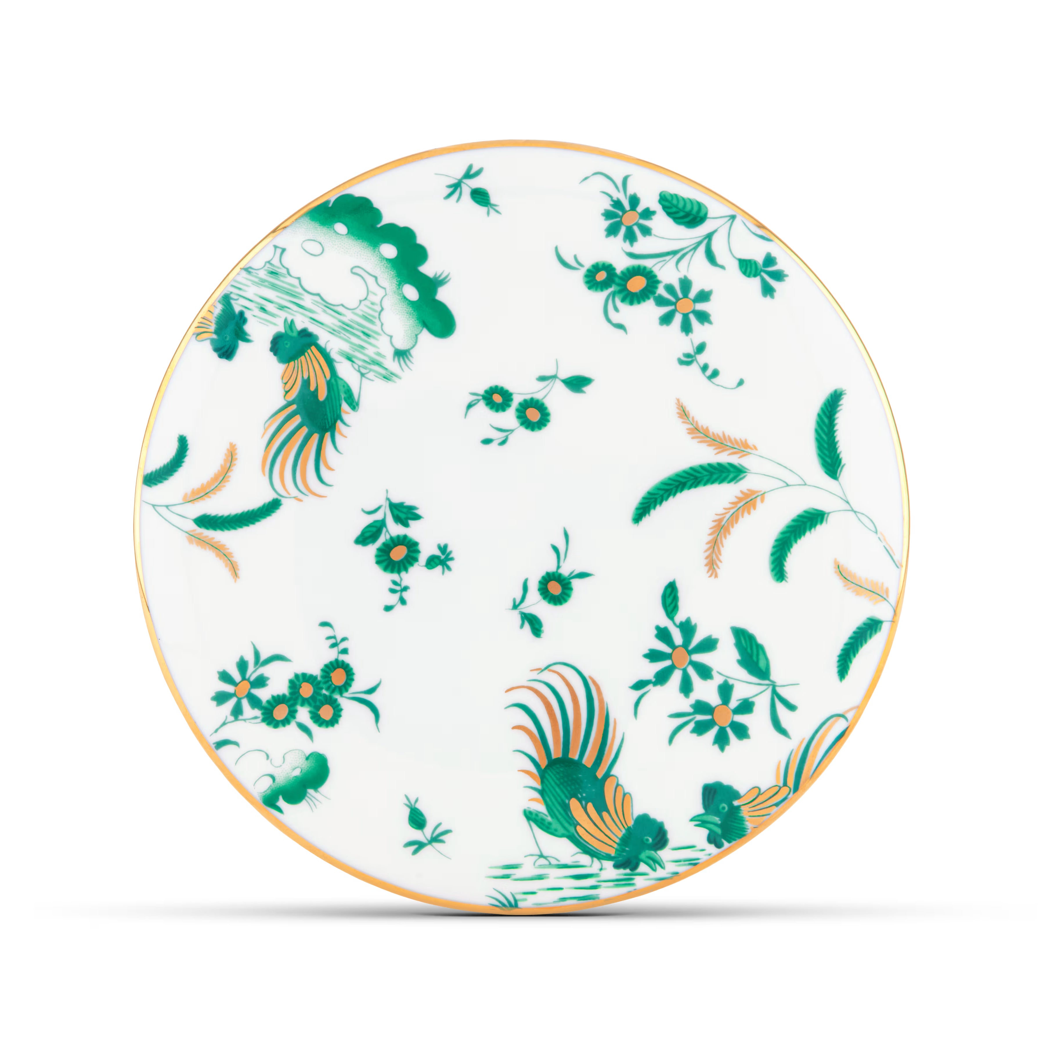 GIADA Decorative plate with green and orange floral pattern on a white background. "Ginori 1735 Is Luxury Tableware Brand And Also Great For Designer Home Gifts"
