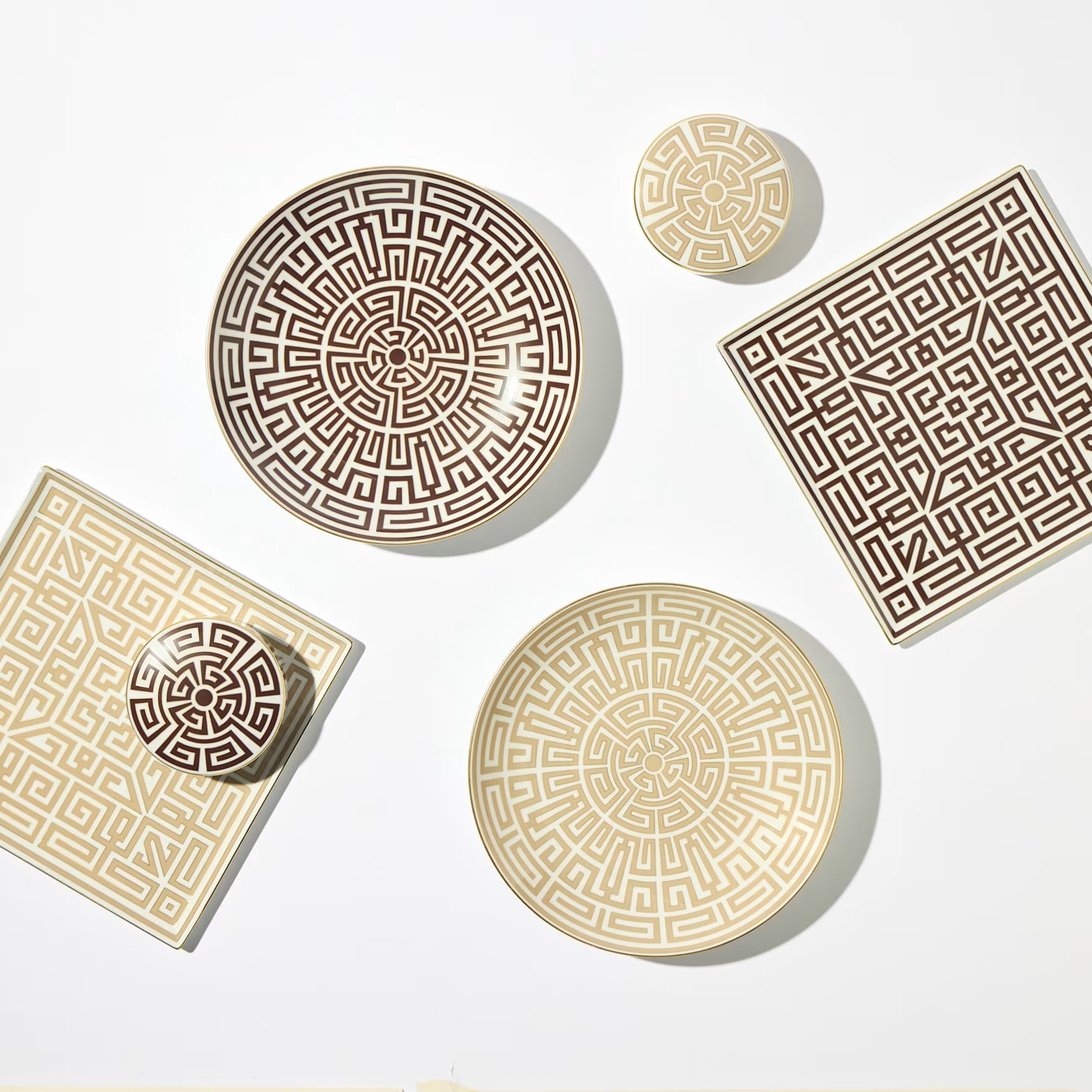 Luxury plates with geometric patterns on a white background