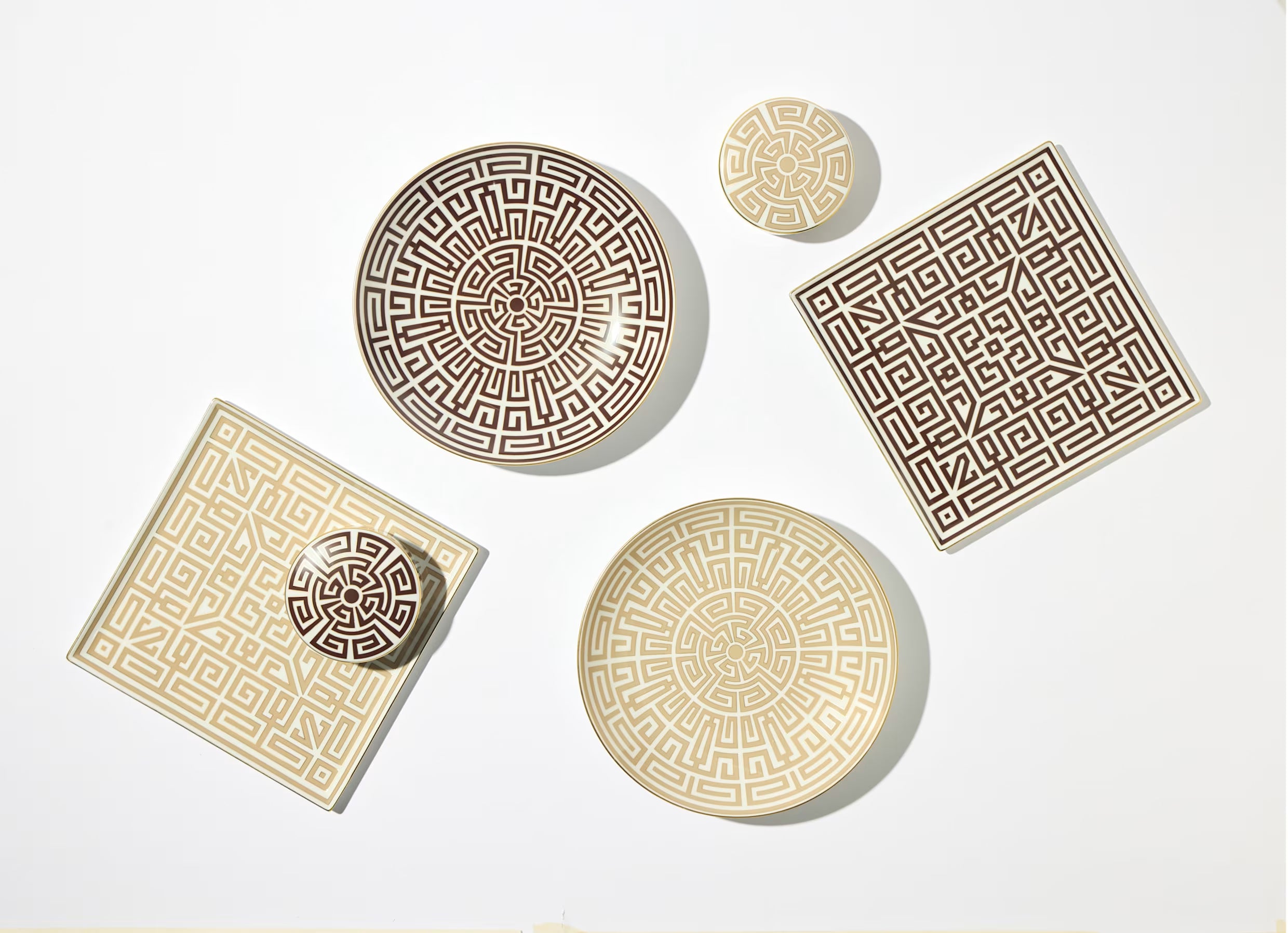 Luxury plates with geometric patterns on a white background