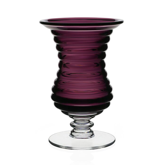 The Amethyst Ripples Vase combines beautiful color with a unique ripple effect on the body. A wonderful base in clear has a stacked button finish at the join. A really beautiful piece!