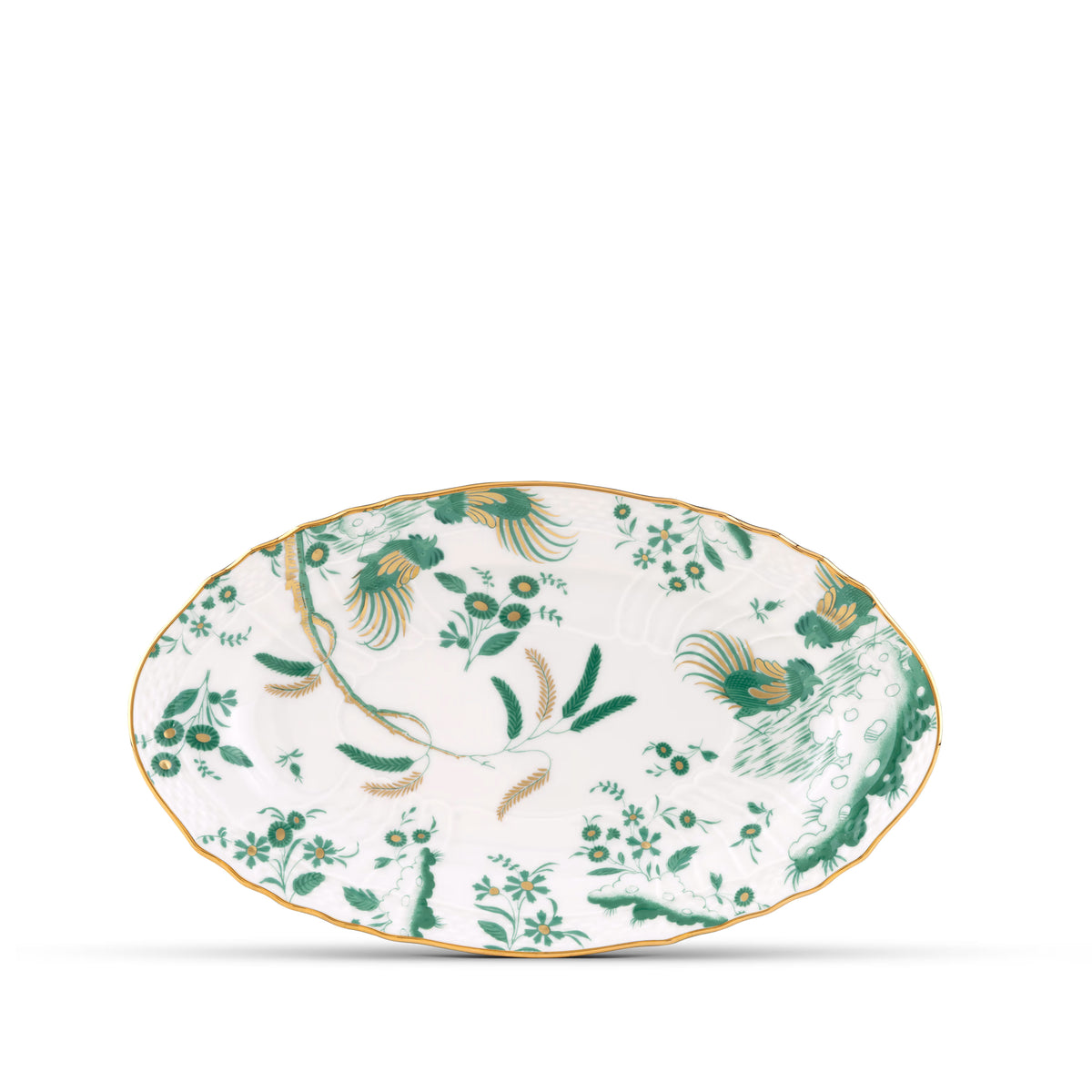 Decorative Pickle Dish plate with floral Giada Ji Ondori rooster pattern on a white background. "Ginori 1735 Is Luxury Tableware And A Great Designer Home Gifts"