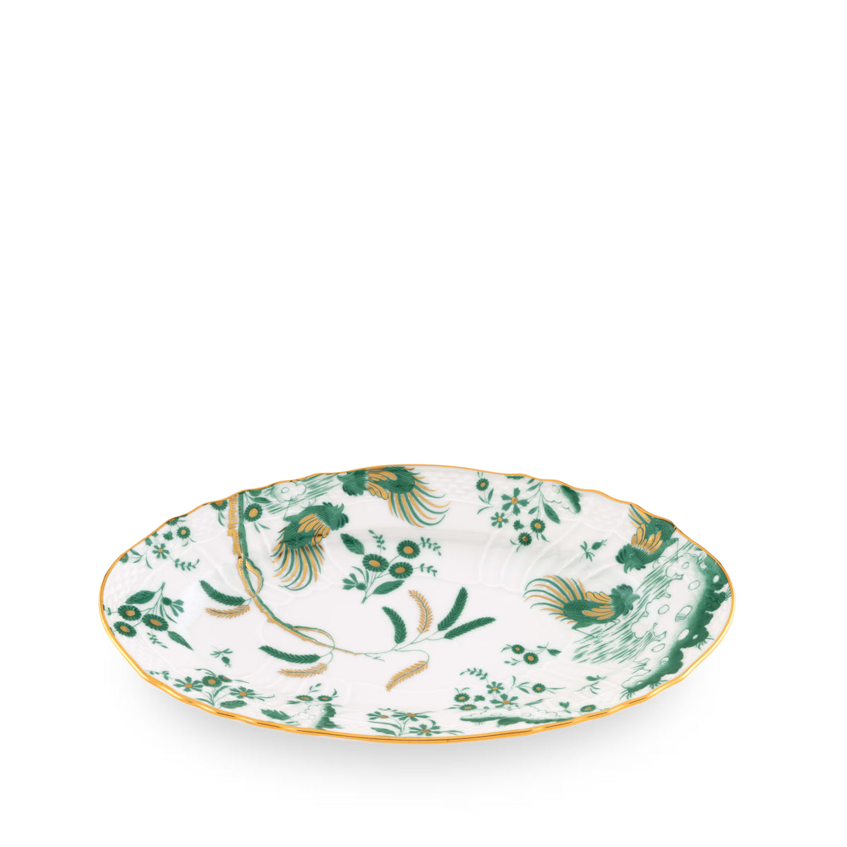 Decorative Pickle Dish plate with floral Giada Ji Ondori rooster pattern on a white background. "Ginori 1735 Is Luxury Tableware And A Great Designer Home Gifts"