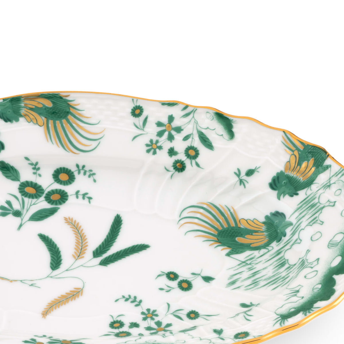 Decorative Pickle Dish plate with floral Giada Ji Ondori rooster pattern on a white background. "Ginori 1735 Is Luxury Tableware And A Great Designer Home Gifts"