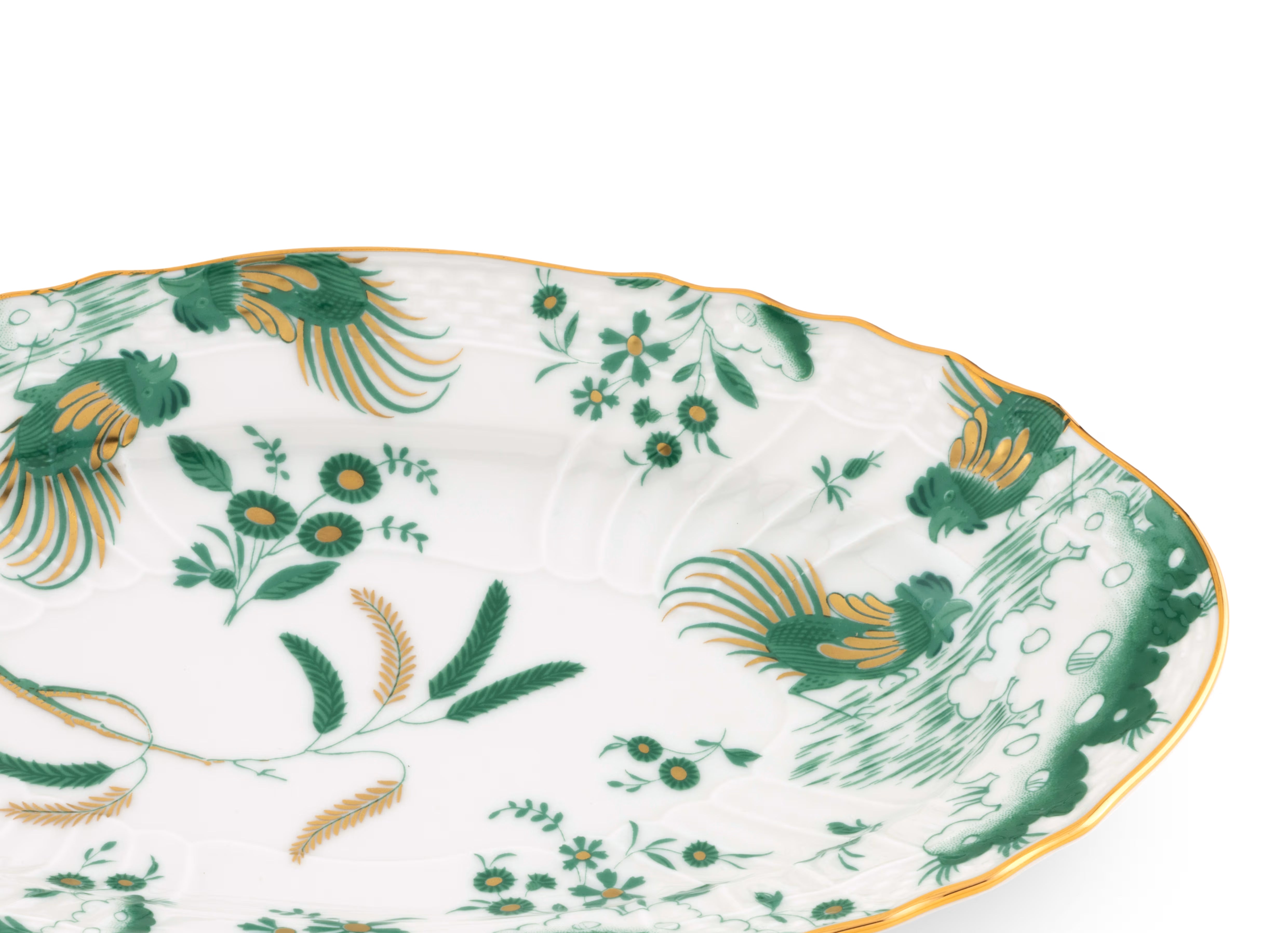 Decorative Pickle Dish plate with floral Giada Ji Ondori rooster pattern on a white background. "Ginori 1735 Is Luxury Tableware And A Great Designer Home Gifts"