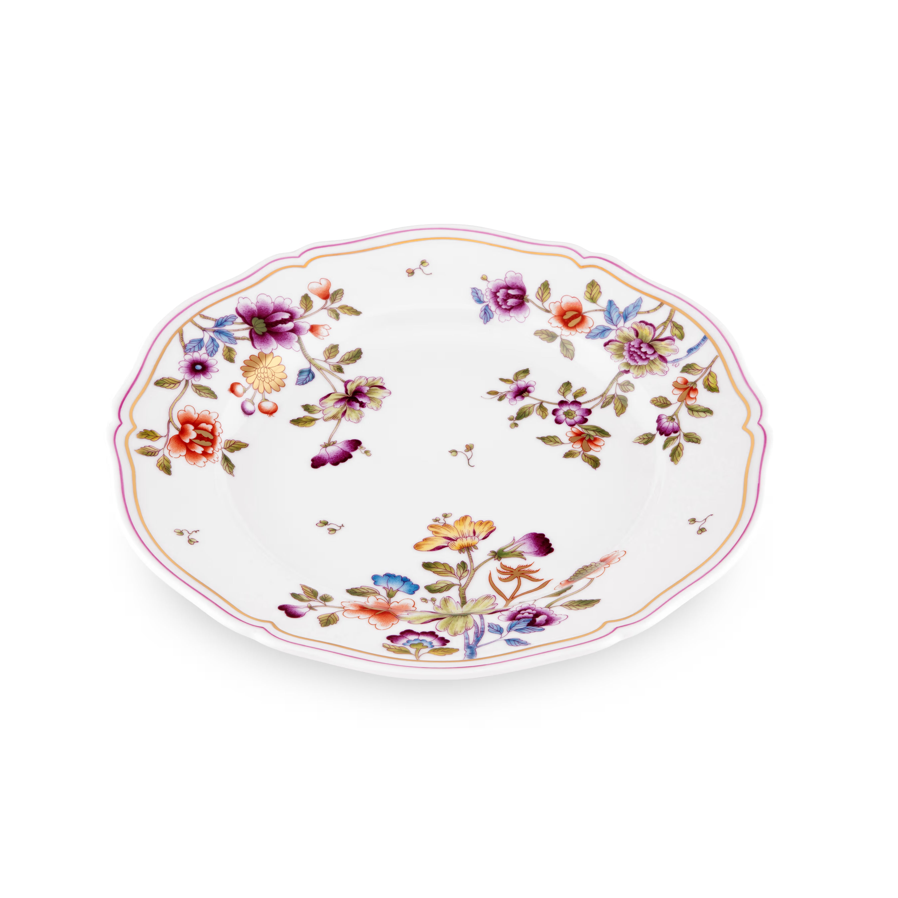 Porcelain flat plate with floral decoration. Granduca Coreana collection.
The flat plate is made of fine porcelain with pure gold thread and tell about an important chapter in the history of the Ginori 1735 manufacture. It draw inspiration from the passion of florentine noblewomen for the decorations of the Imperial Kimono, from which the floral motif called "Korean style" is taken.