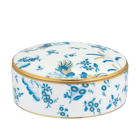 Ginori 1735 Oro Di Doccia ROUND TRINKET BOX_ TURCHESE. Ji Ondori rooster. "Ginori 1735 Is Luxury Tableware Brand And Also Great For Designer Home Gifts"