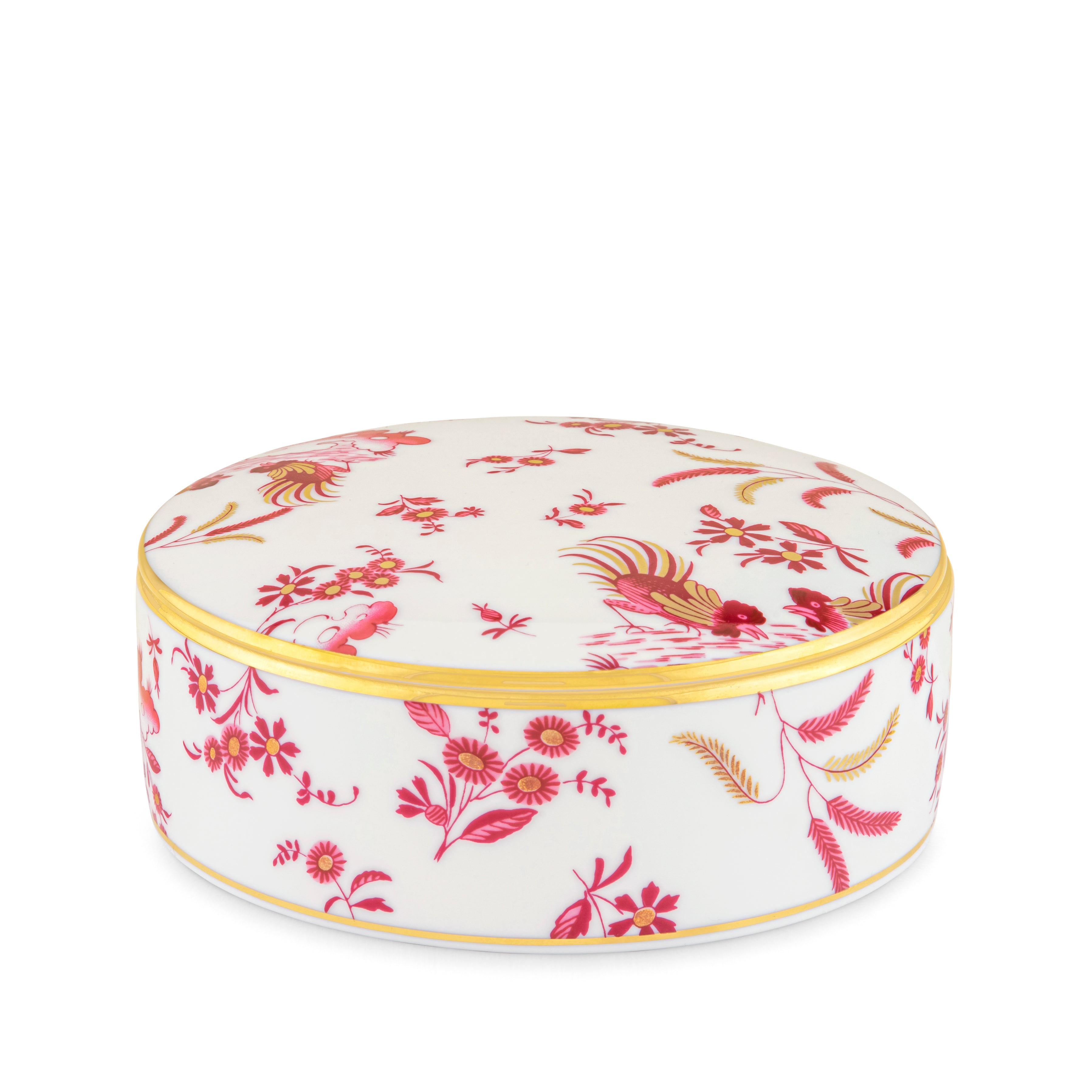 Magenta Ginori 1735 Oro Di Doccia ROUND TRINKET BOX. Ji Ondori rooster. "Ginori 1735 Is Luxury Tableware Brand And Also Great For Designer Home Gifts"