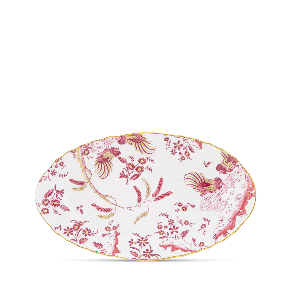 Decorative Pickle Dish plate with floral Megenta Ji Ondori rooster pattern on a white background. "Ginori 1735 Is Luxury Tableware And A Great Designer Home Gifts"