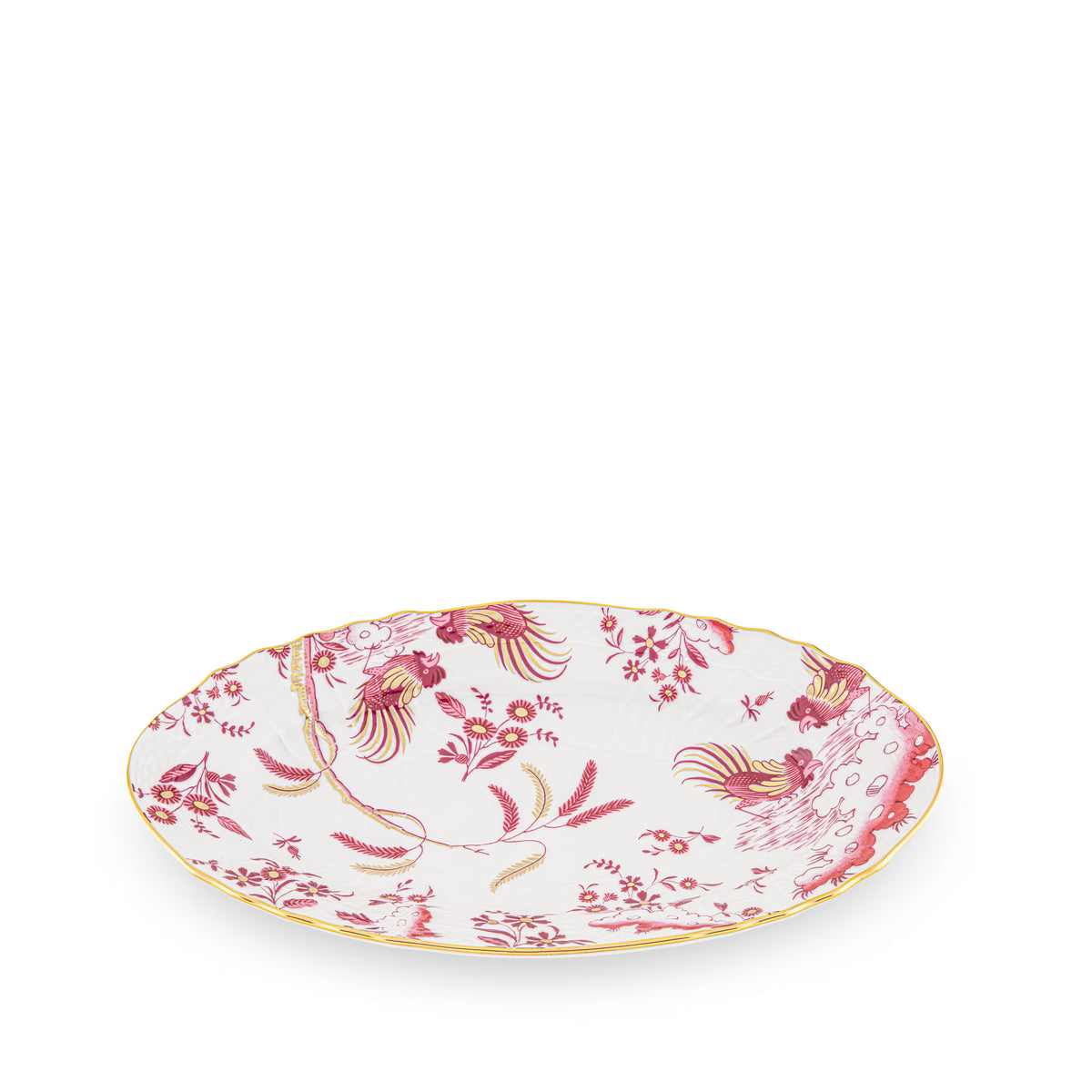 Decorative Pickle Dish plate with floral Megenta Ji Ondori rooster pattern on a white background. "Ginori 1735 Is Luxury Tableware And A Great Designer Home Gifts"