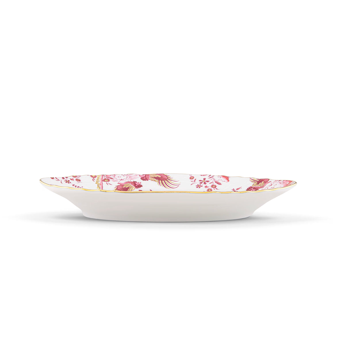 Decorative Pickle Dish plate with floral Megenta Ji Ondori rooster pattern on a white background. "Ginori 1735 Is Luxury Tableware And A Great Designer Home Gifts"