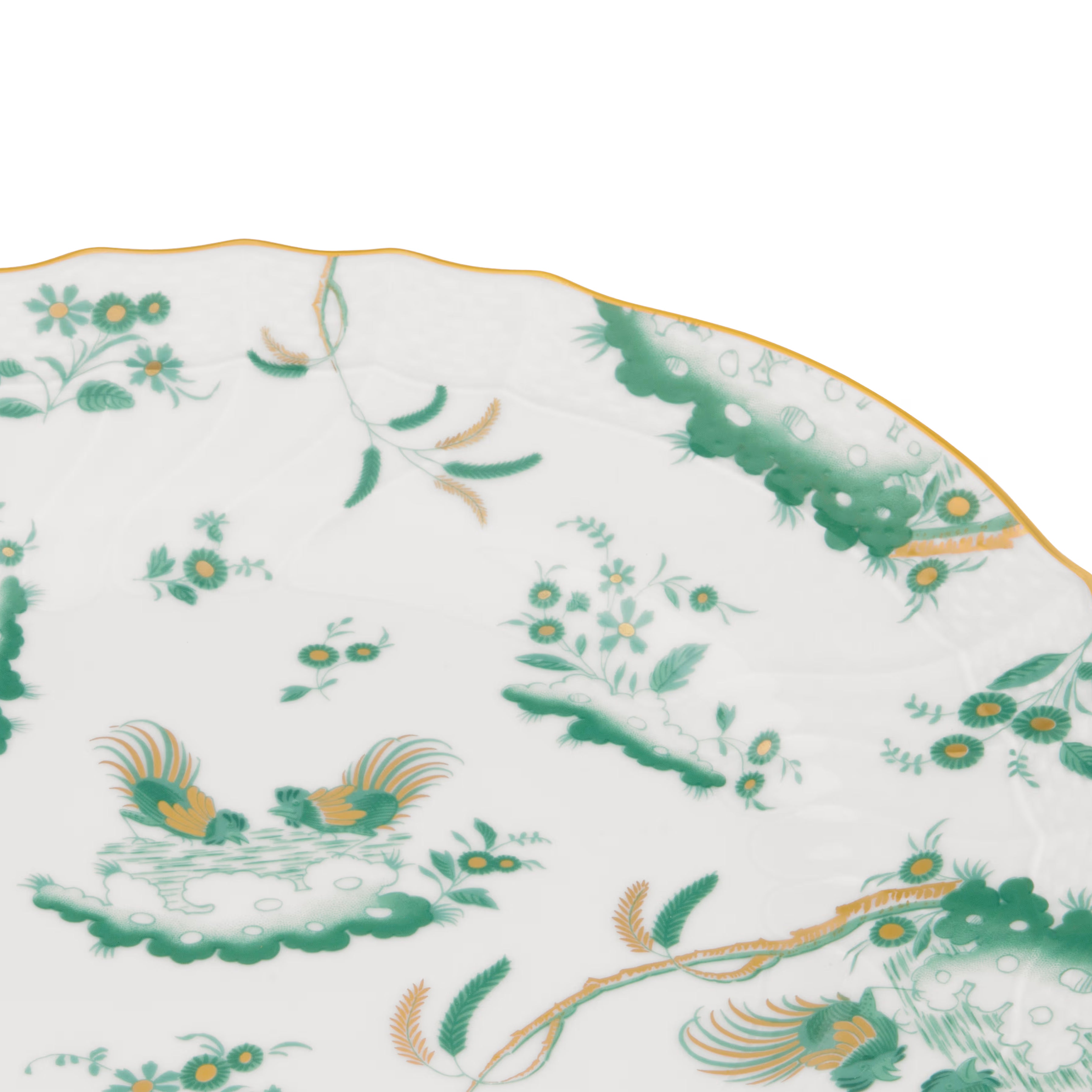 Decorative Dinner/Flat Plate with floral Giada Ji Ondori rooster pattern on a white background. "Ginori 1735 Is Luxury Tableware And A Great Designer Home Gifts"