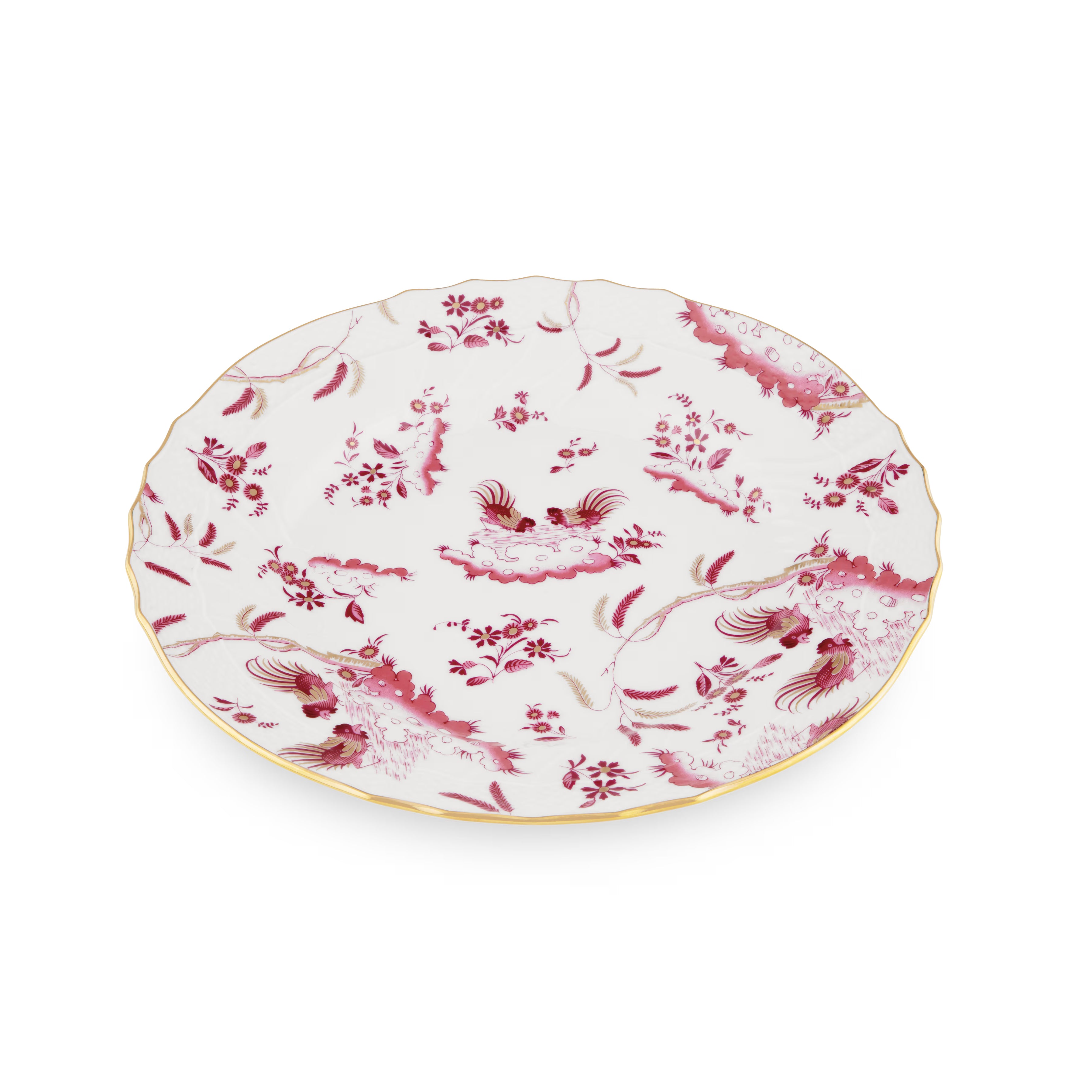 Decorative Dinner/Flat Plate with floral Magenta Ji Ondori rooster pattern on a white background. "Ginori 1735 Is Luxury Tableware And A Great Designer Home Gifts"