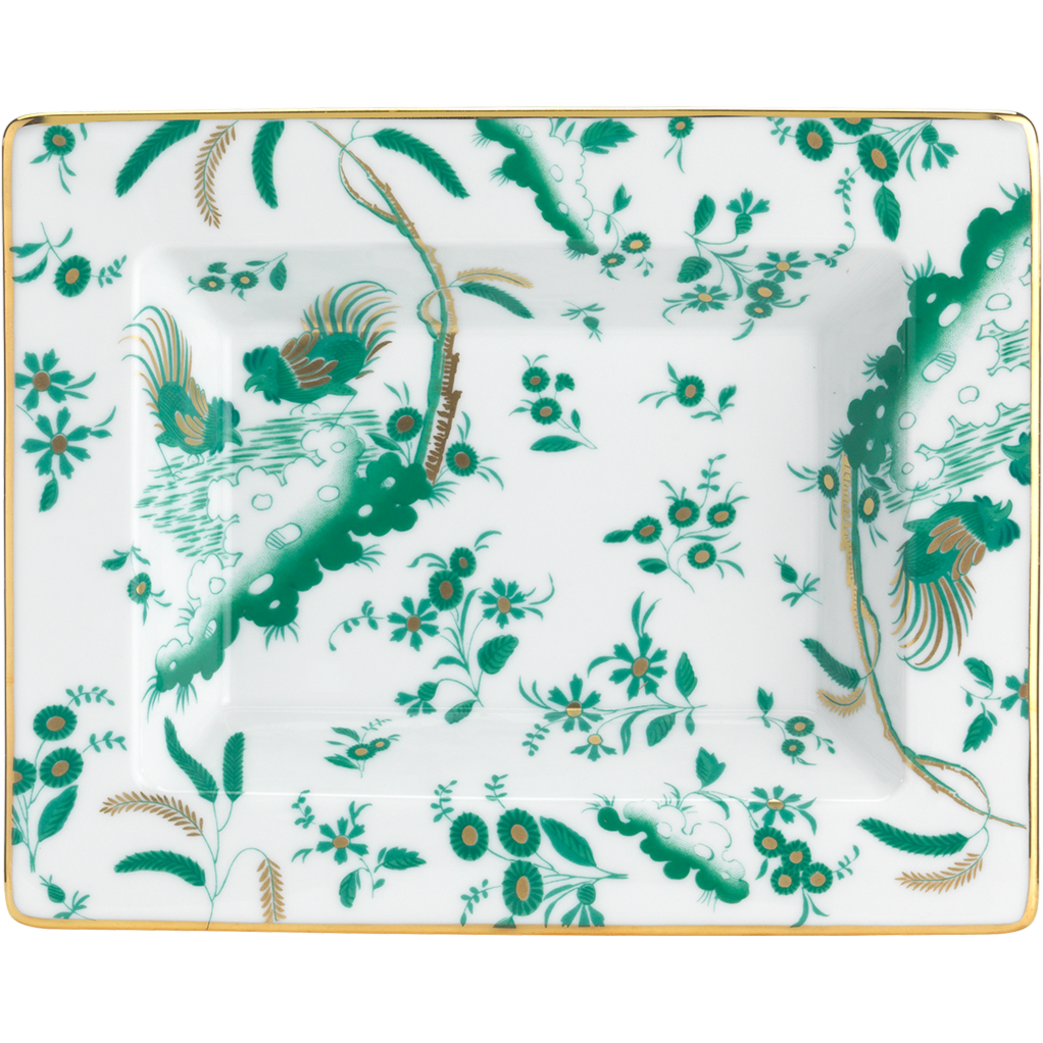 Decorative Vide Poche/Change Tray with floral Giada Ji Ondori rooster pattern on a white background. "Ginori 1735 Is Luxury Tableware And A Great Designer Home Gifts"