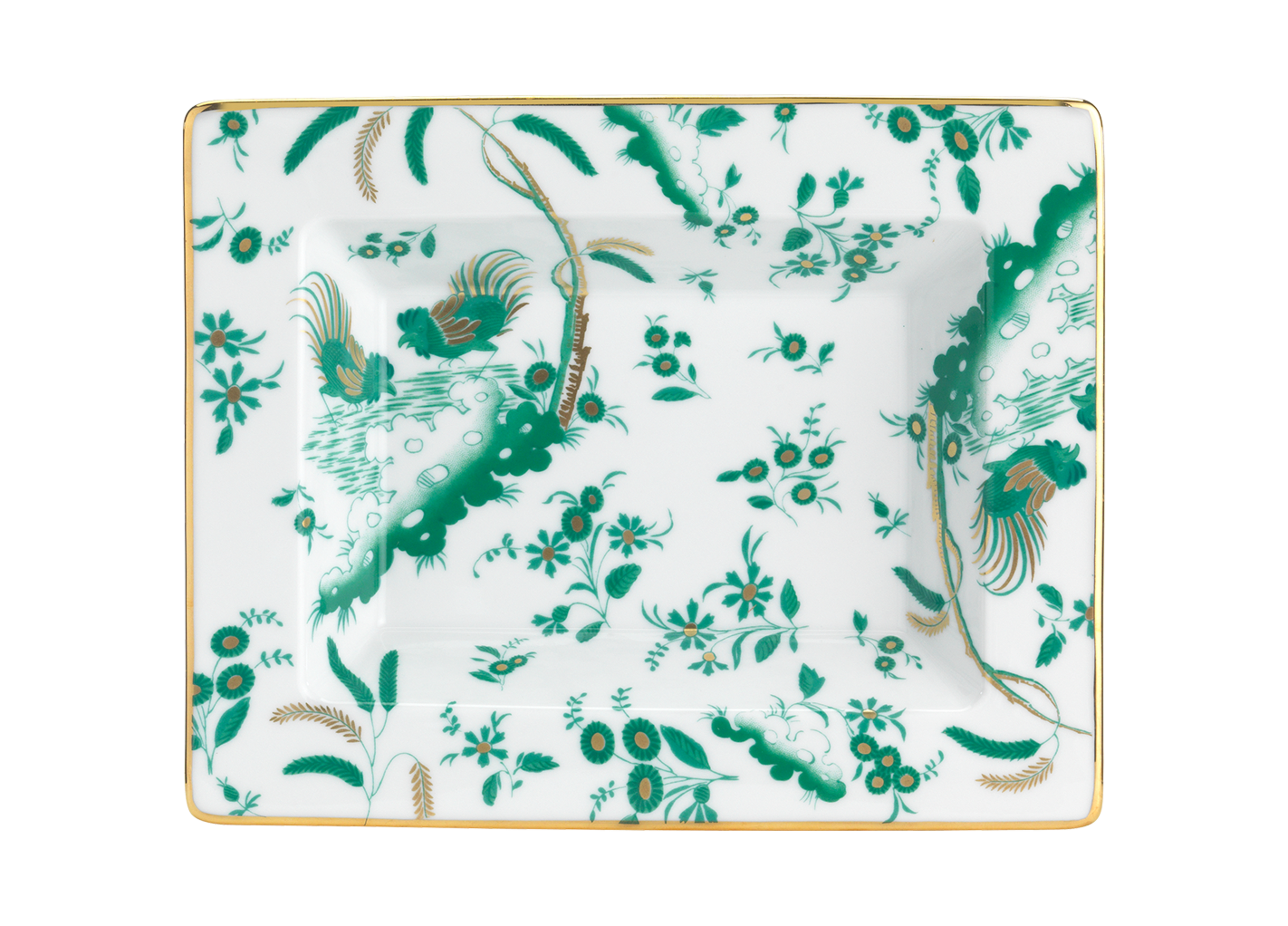 Decorative Vide Poche/Change Tray with floral Giada Ji Ondori rooster pattern on a white background. "Ginori 1735 Is Luxury Tableware And A Great Designer Home Gifts"