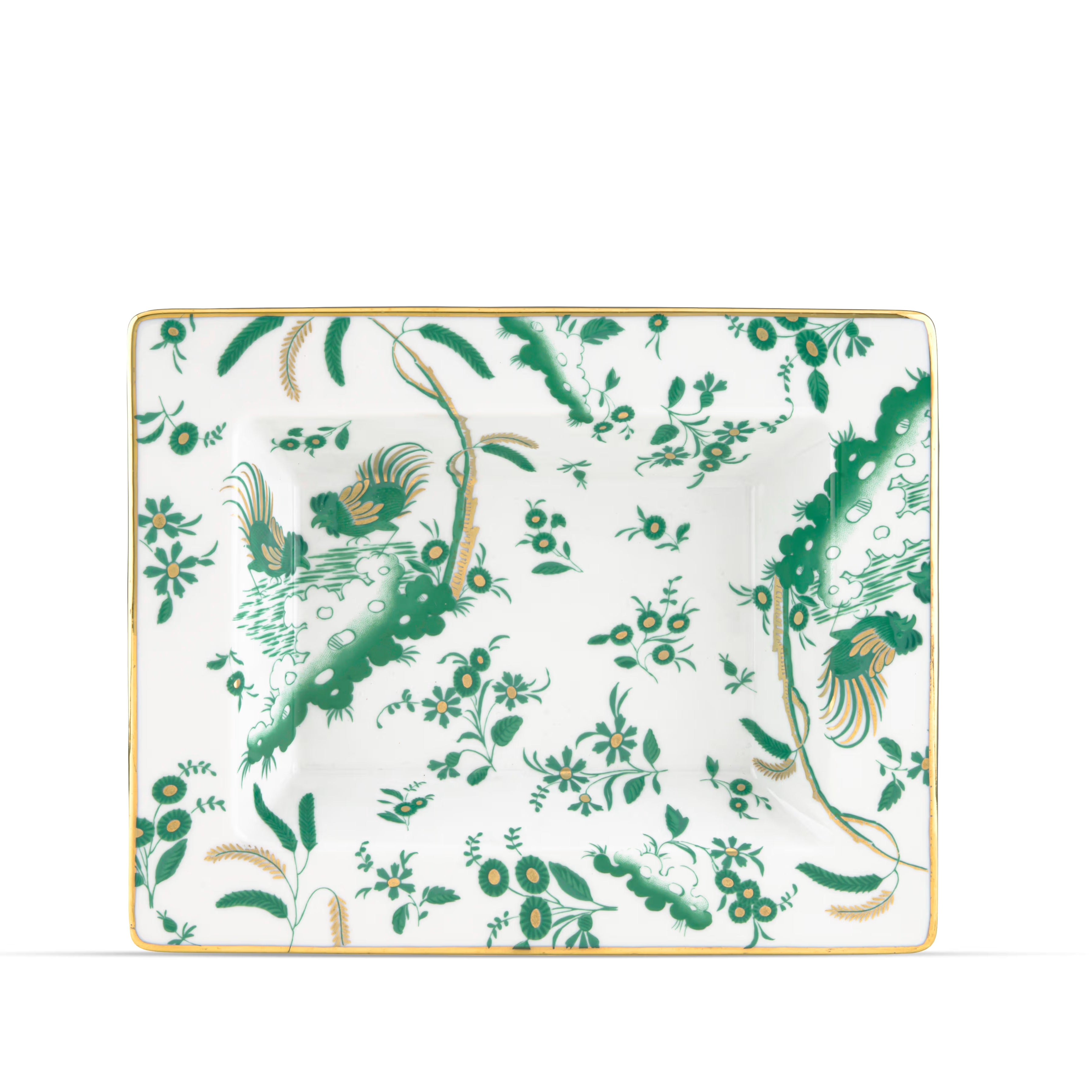 Decorative Vide Poche/Change Tray with floral Giada Ji Ondori rooster pattern on a white background. "Ginori 1735 Is Luxury Tableware And A Great Designer Home Gifts"