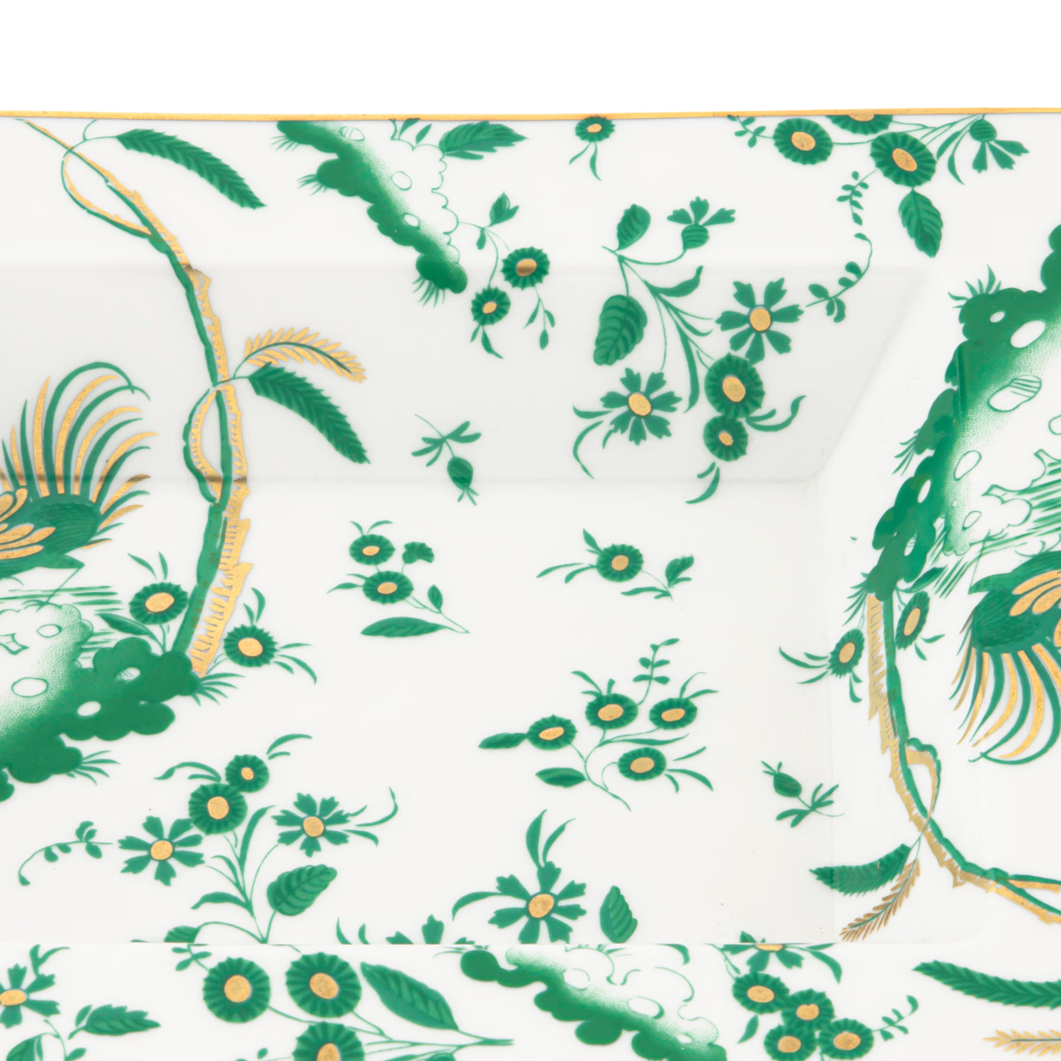 Decorative Vide Poche/Change Tray with floral Giada Ji Ondori rooster pattern on a white background. "Ginori 1735 Is Luxury Tableware And A Great Designer Home Gifts"