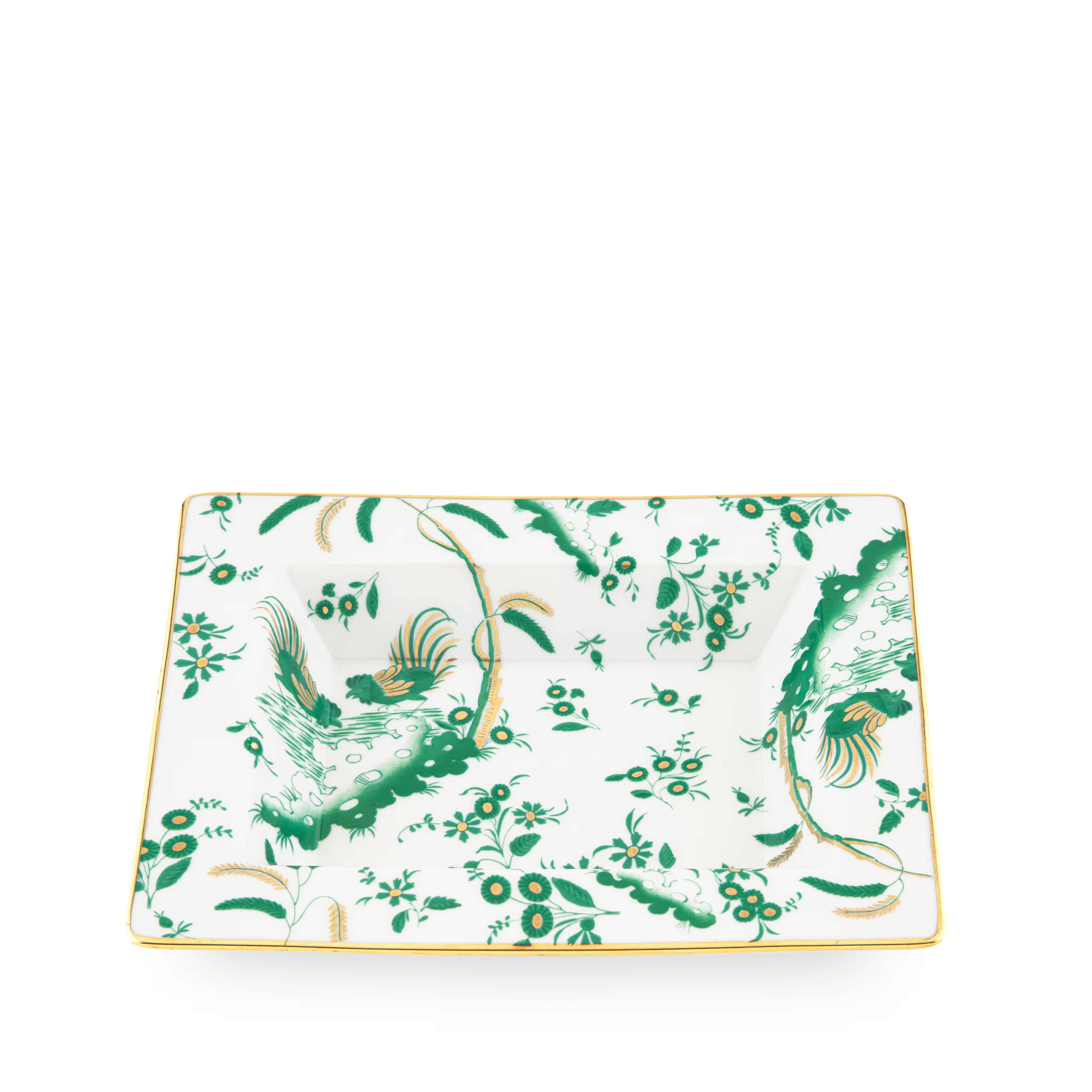 Decorative Vide Poche/Change Tray with floral Giada Ji Ondori rooster pattern on a white background. "Ginori 1735 Is Luxury Tableware And A Great Designer Home Gifts"