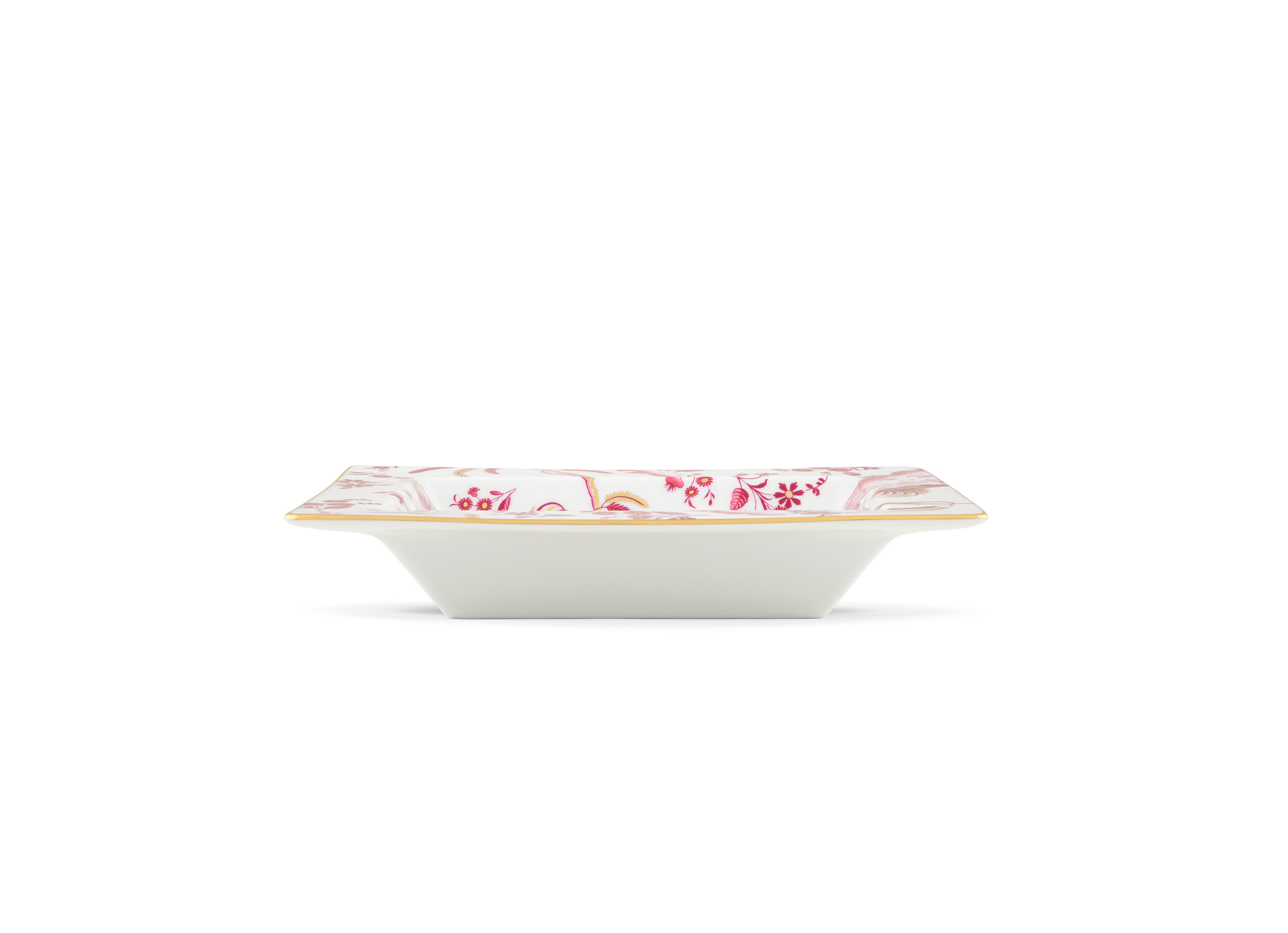 Decorative Vide Poche/Change Tray with floral Megenta Ji Ondori rooster pattern on a white background. "Ginori 1735 Is Luxury Tableware And A Great Designer Home Gifts"