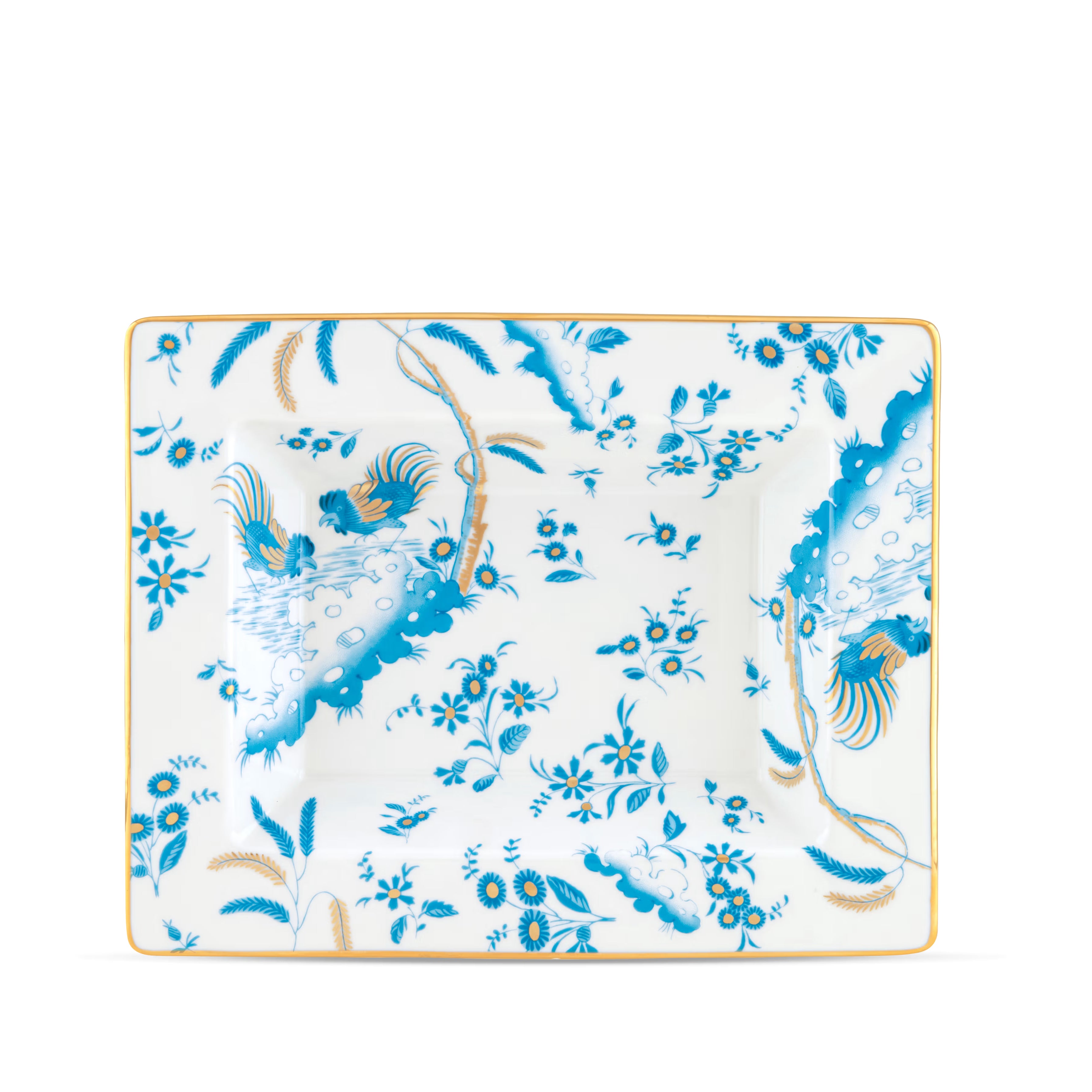 Decorative Vide Poche/Change Tray with floral Turchese Ji Ondori rooster pattern on a white background. "Ginori 1735 Is Luxury Tableware And A Great Designer Home Gifts"