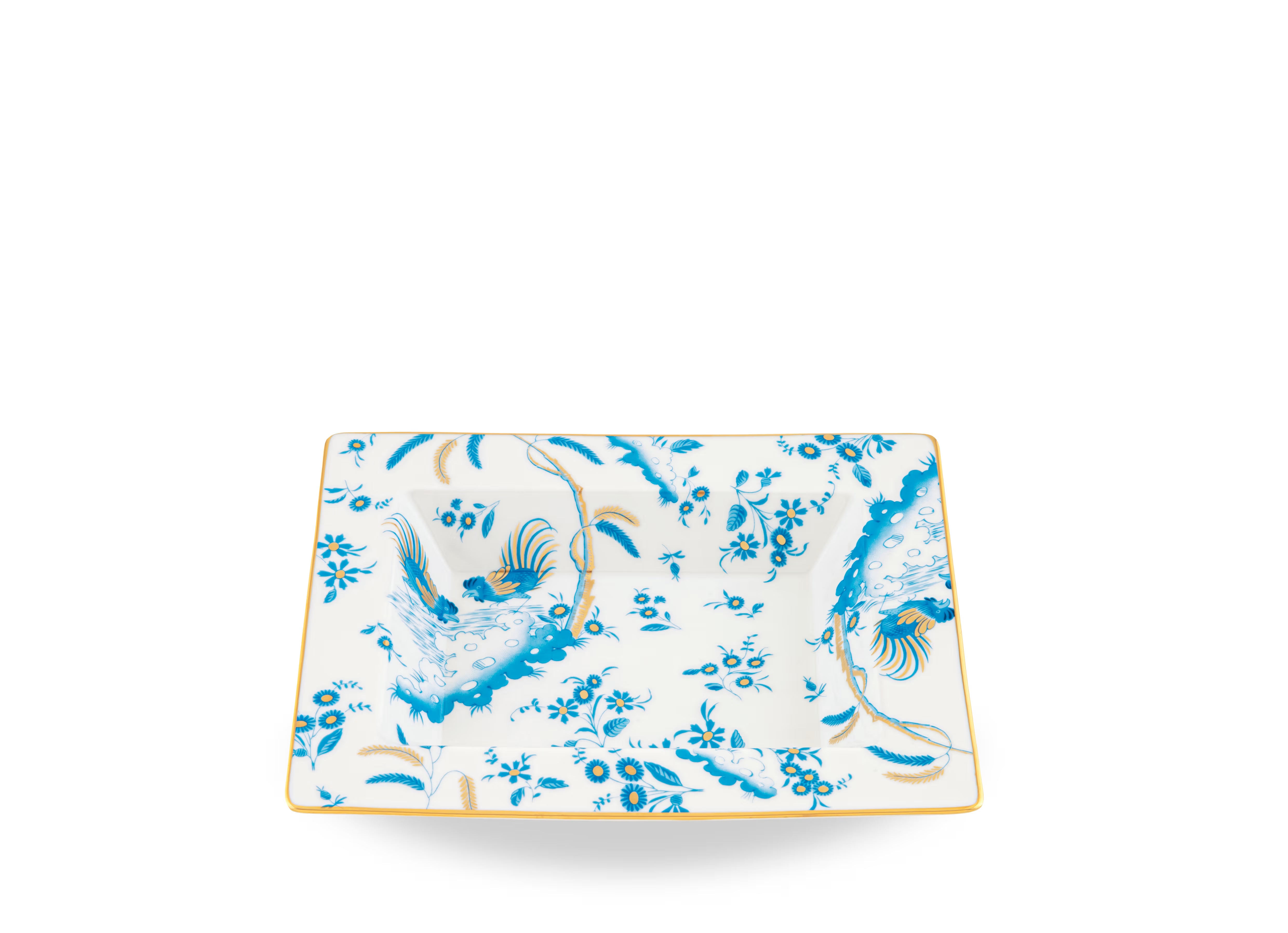 Decorative Vide Poche/Change Tray with floral Turchese Ji Ondori rooster pattern on a white background. "Ginori 1735 Is Luxury Tableware And A Great Designer Home Gifts"
