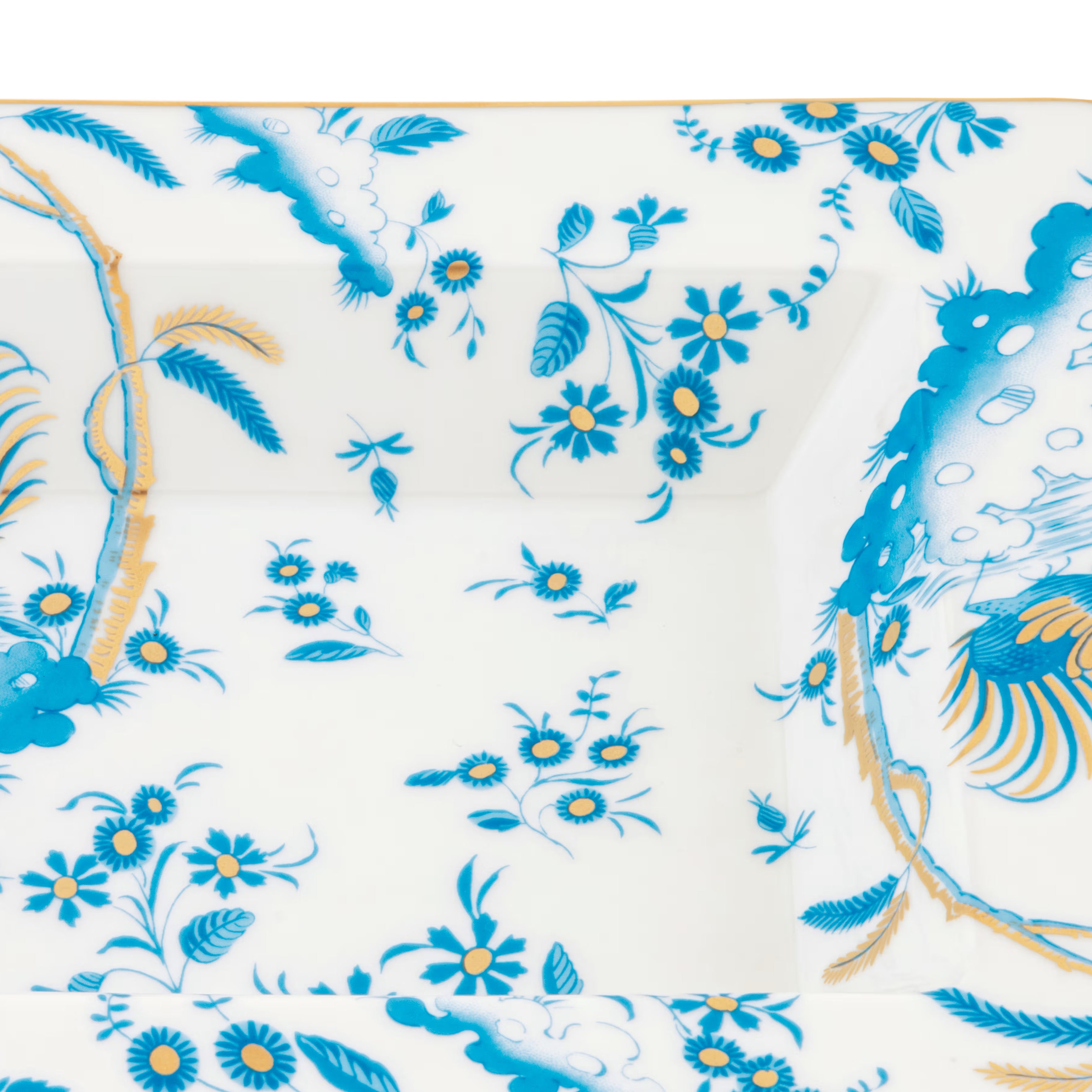 Decorative Vide Poche/Change Tray with floral Turchese Ji Ondori rooster pattern on a white background. "Ginori 1735 Is Luxury Tableware And A Great Designer Home Gifts"