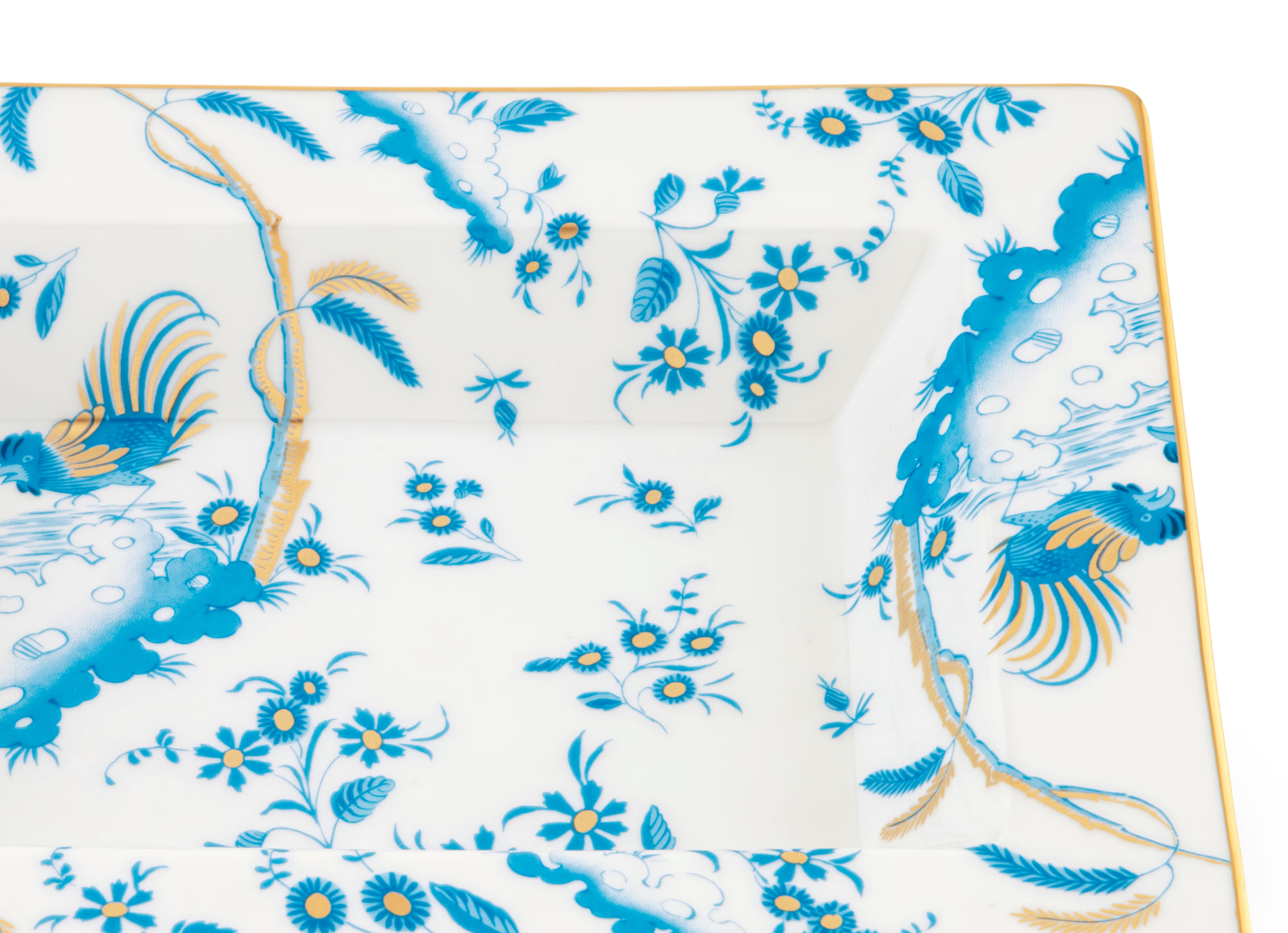 Decorative Vide Poche/Change Tray with floral Turchese Ji Ondori rooster pattern on a white background. "Ginori 1735 Is Luxury Tableware And A Great Designer Home Gifts"