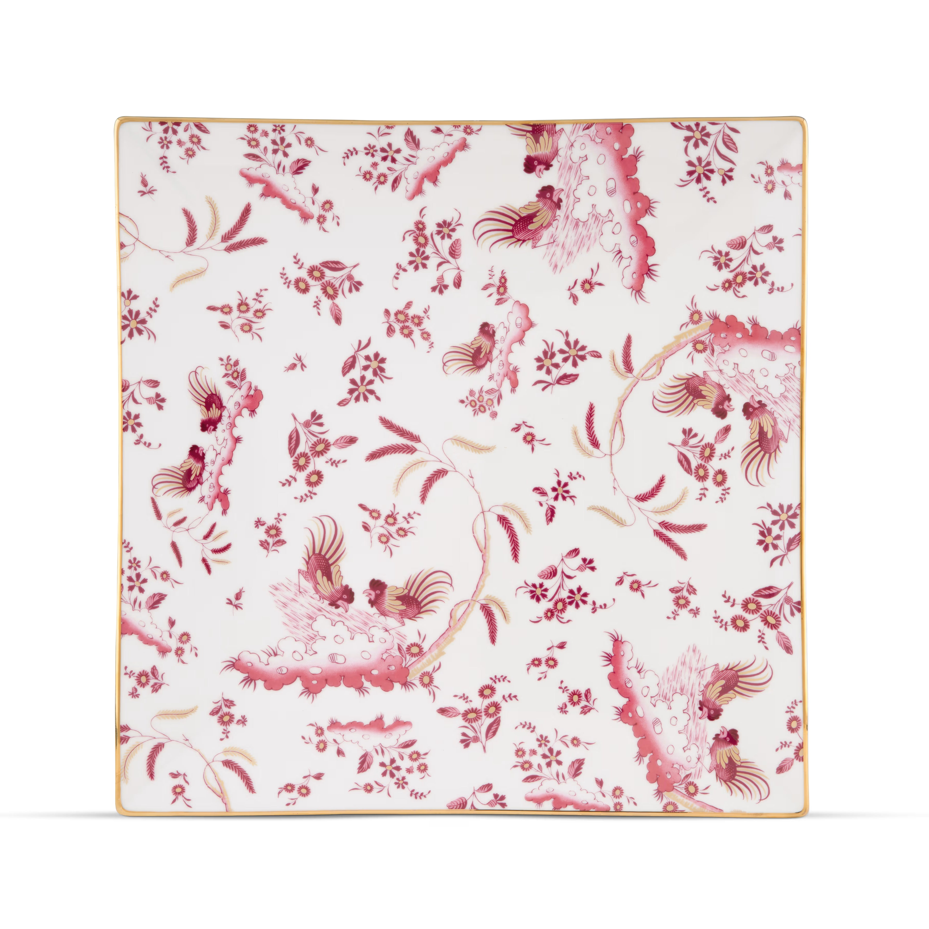 A square-shaped porcelain VIDE POCHE poche dish with a floral pattern and red accents, featuring the Ginori brand logo. Ji Ondori rooster "Ginori 1735 Is Luxury Tableware Brand And Also Great For Designer Home Gifts"