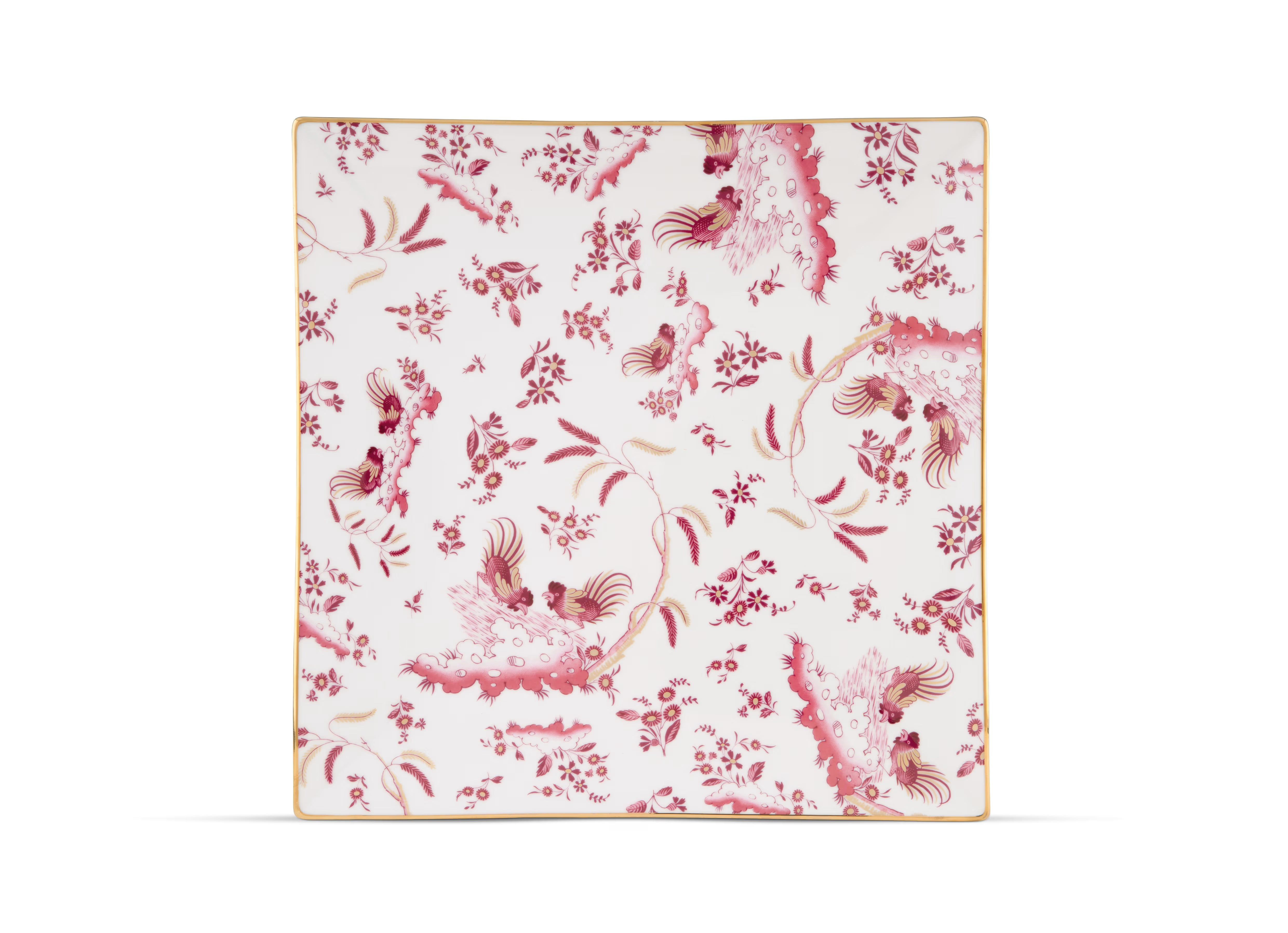 A square-shaped porcelain VIDE POCHE poche dish with a floral pattern and red accents, featuring the Ginori brand logo. Ji Ondori rooster "Ginori 1735 Is Luxury Tableware Brand And Also Great For Designer Home Gifts"