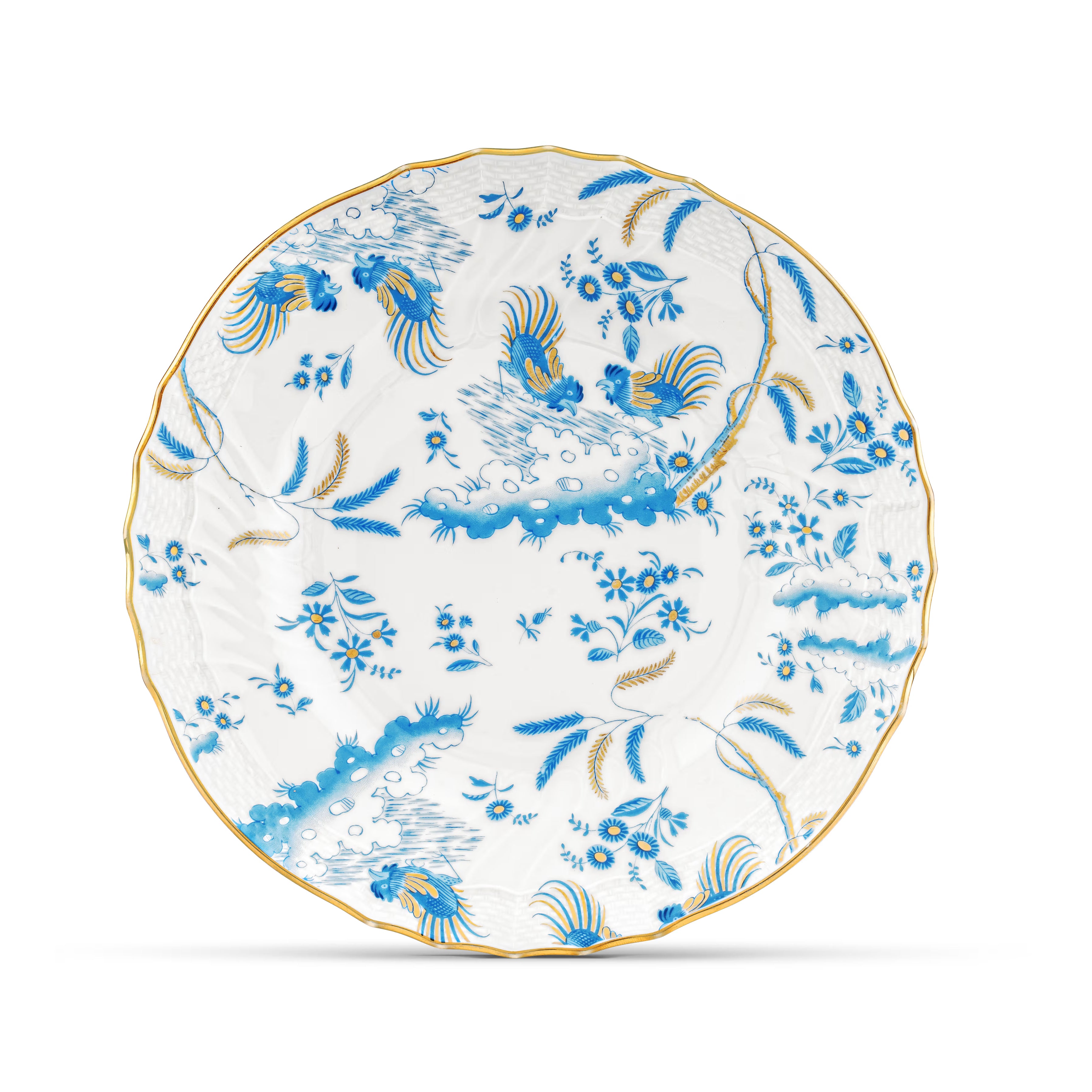 Oro Di Doccia Turquoise DESSERT PLATE Decorative Dessert plate with floral Turquoise Ji Ondori rooster pattern on a white background. "Ginori 1735 Is Luxury Tableware And A Great Designer Home Gifts"