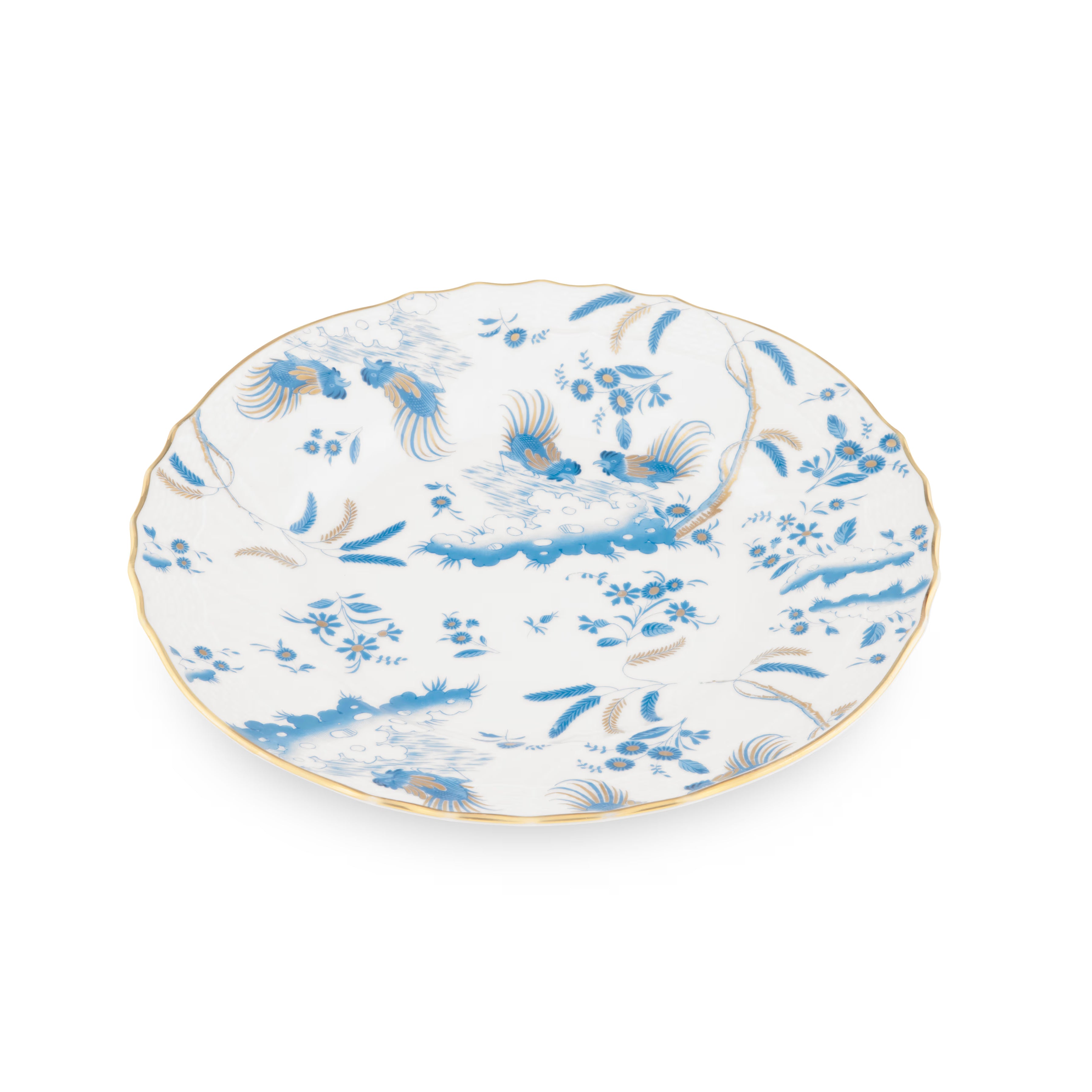 Oro Di Doccia Turquoise DESSERT PLATE Decorative Dessert plate with floral Turquoise Ji Ondori rooster pattern on a white background. "Ginori 1735 Is Luxury Tableware And A Great Designer Home Gifts"