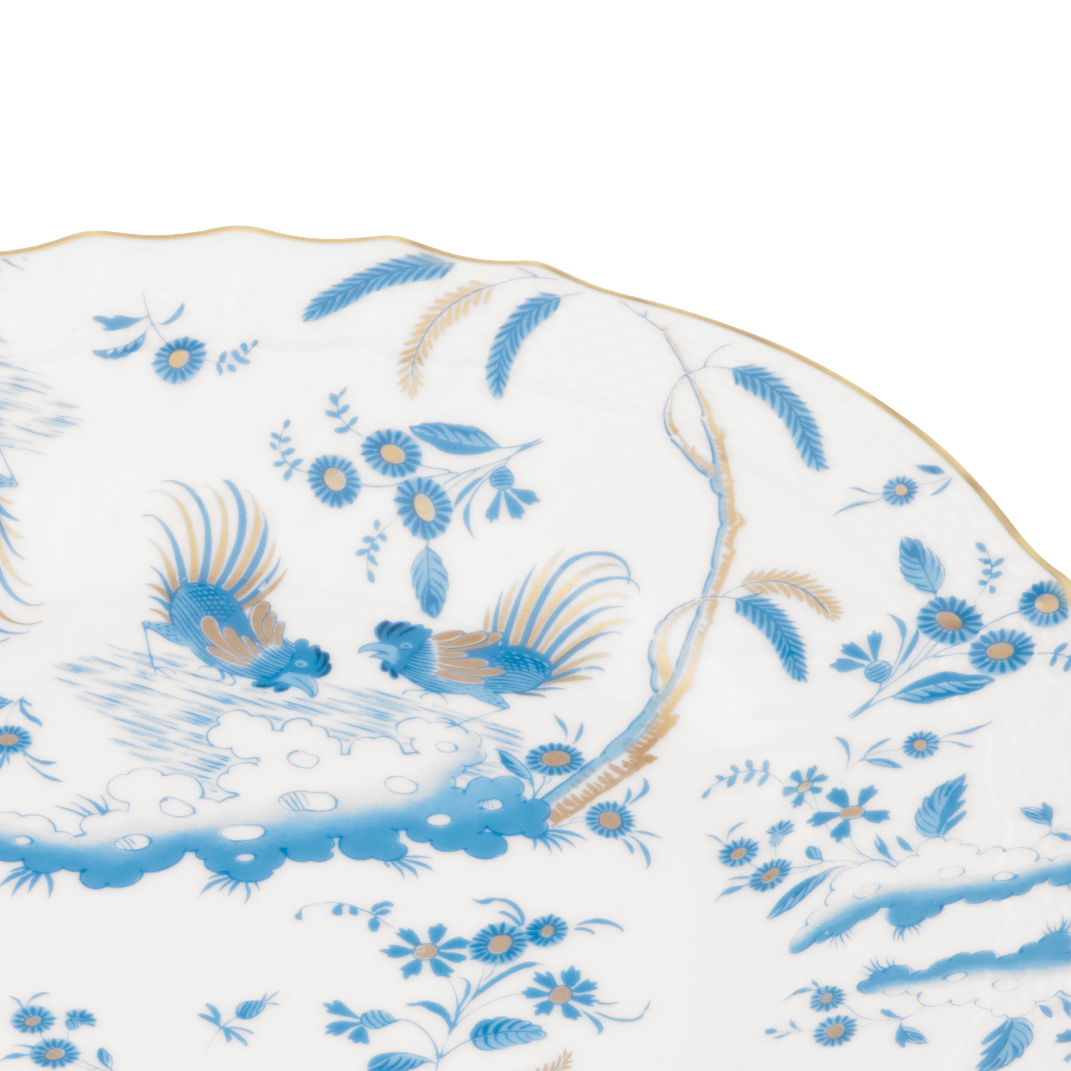 Oro Di Doccia Turquoise DESSERT PLATE Decorative Dessert plate with floral Turquoise Ji Ondori rooster pattern on a white background. "Ginori 1735 Is Luxury Tableware And A Great Designer Home Gifts"