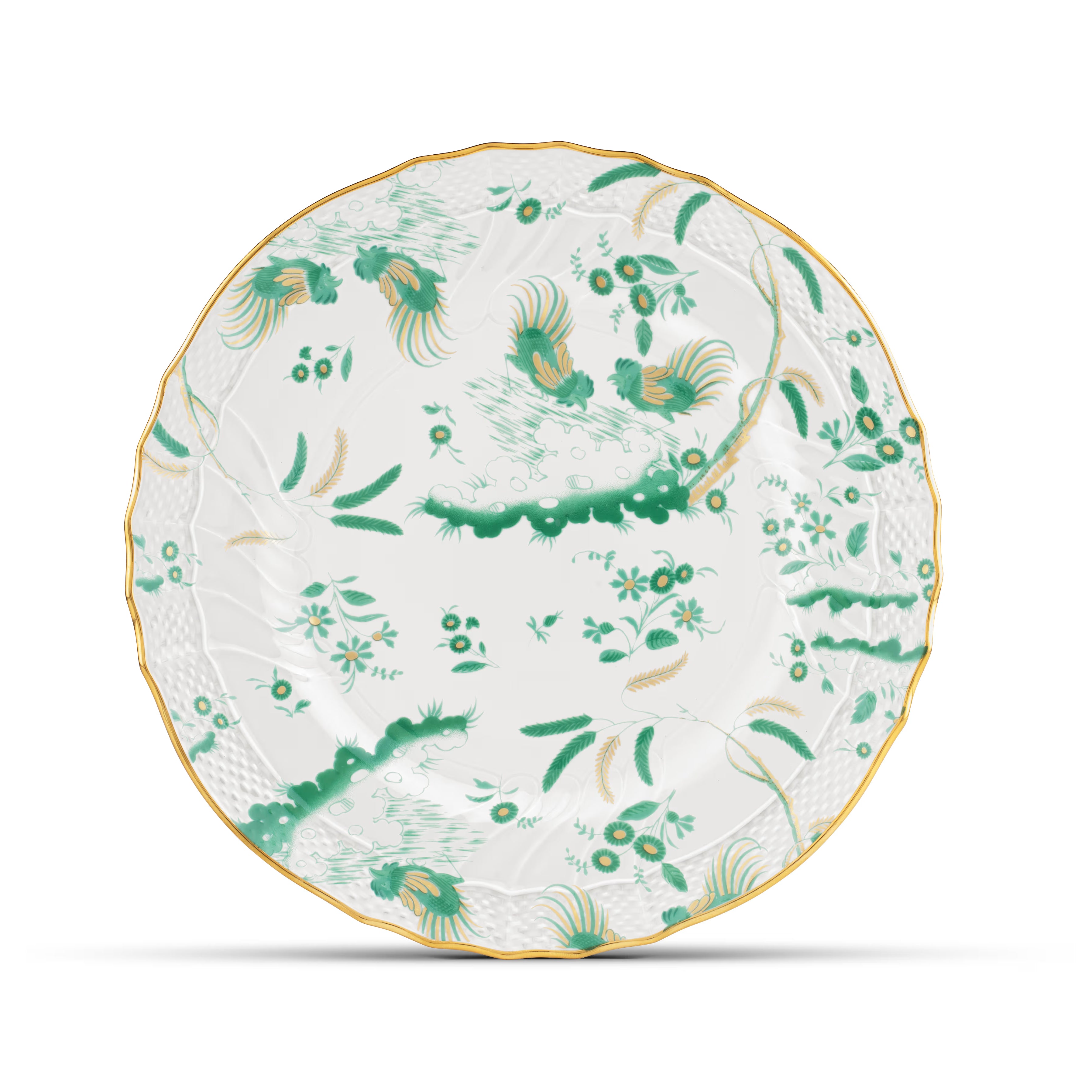 Oro Di Doccia GIADA DESSERT PLATE Decorative Dessert plate with floral Giada Ji Ondori rooster pattern on a white background. "Ginori 1735 Is Luxury Tableware And A Great Designer Home Gifts"