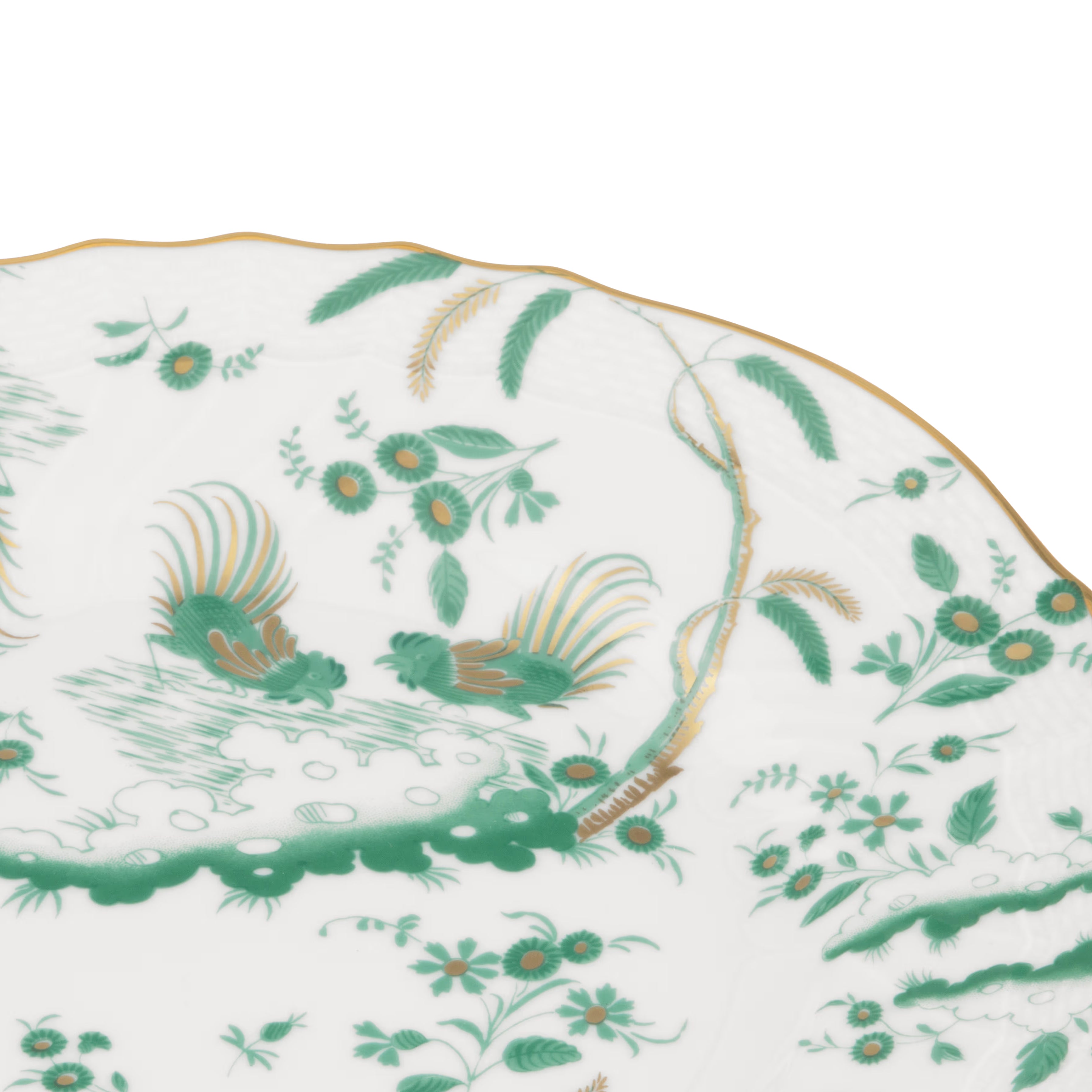 Oro Di Doccia GIADA DESSERT PLATE Decorative Dessert plate with floral Giada Ji Ondori rooster pattern on a white background. "Ginori 1735 Is Luxury Tableware And A Great Designer Home Gifts"
