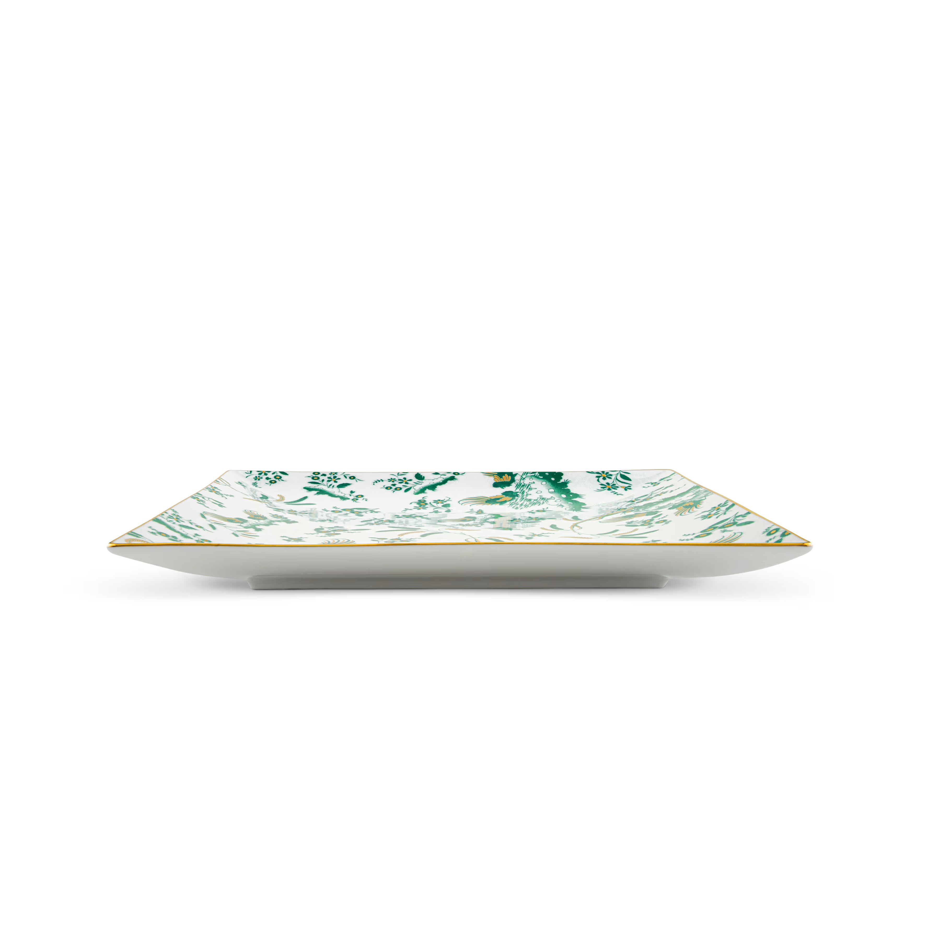 A square-shaped porcelain VIDE POCHE poche dish with a floral pattern and Green accents, featuring the Ginori brand logo. Ji Ondori rooster "Ginori 1735 Is Luxury Tableware Brand And Also Great For Designer Home Gifts"