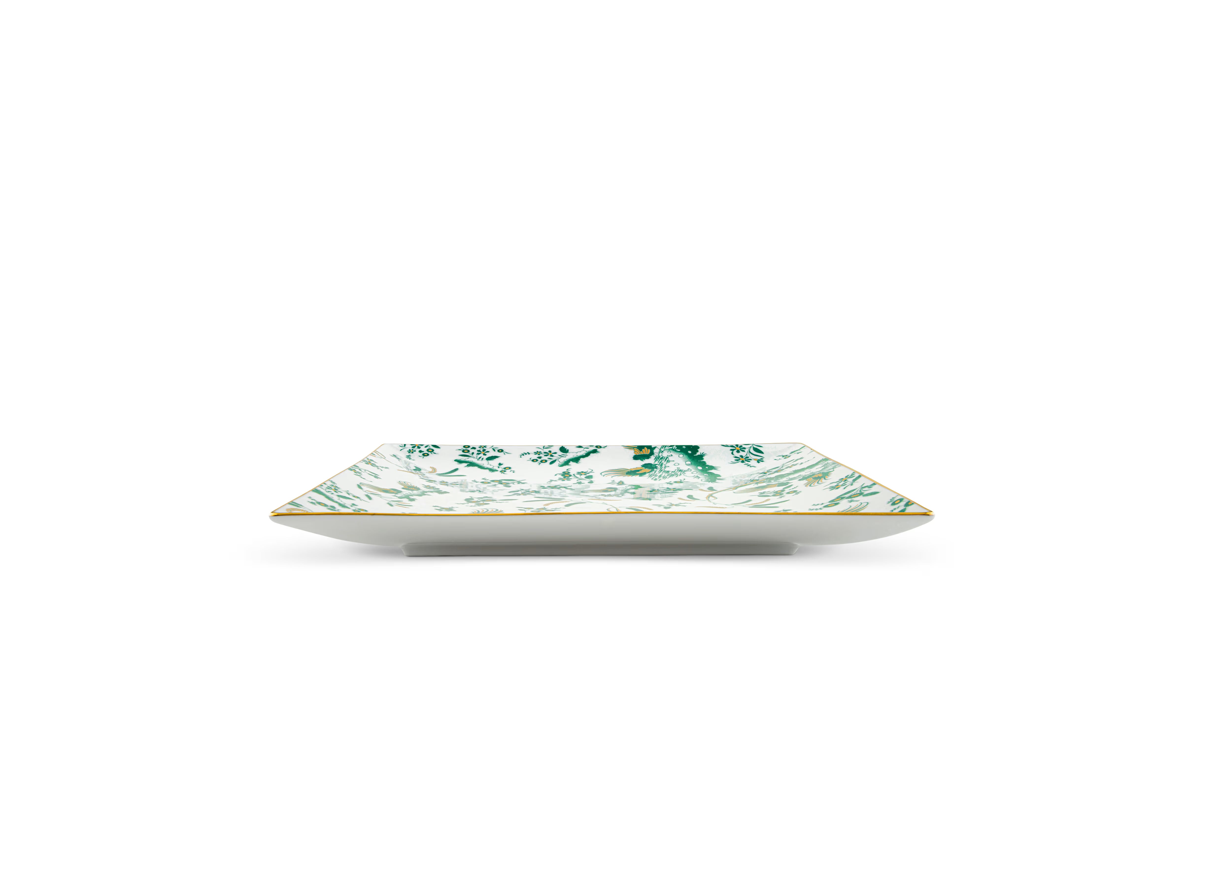 A square-shaped porcelain VIDE POCHE poche dish with a floral pattern and Green accents, featuring the Ginori brand logo. Ji Ondori rooster "Ginori 1735 Is Luxury Tableware Brand And Also Great For Designer Home Gifts"