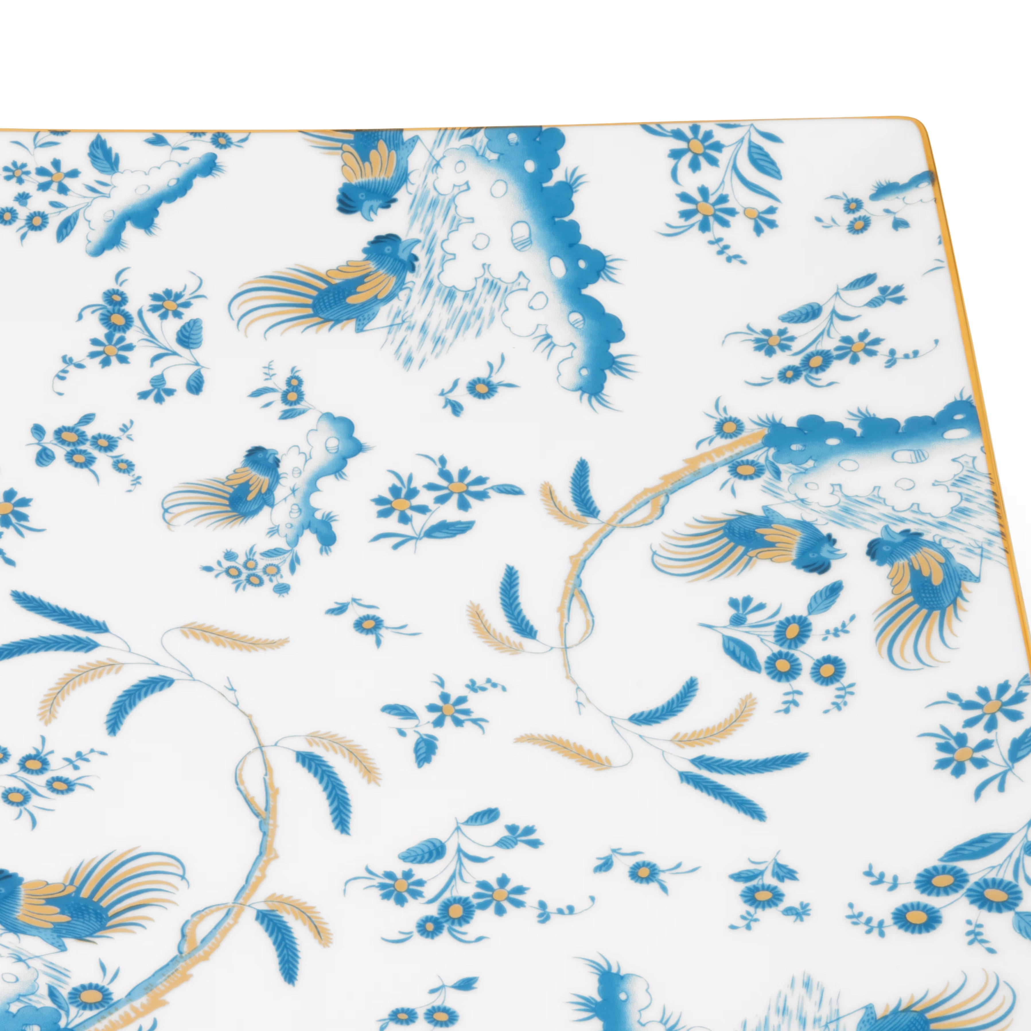 A square-shaped porcelain VIDE POCHE poche dish with a floral pattern and Blue accents, featuring the Ginori brand logo. Ji Ondori rooster "Ginori 1735 Is Luxury Tableware Brand And Also Great For Designer Home Gifts"