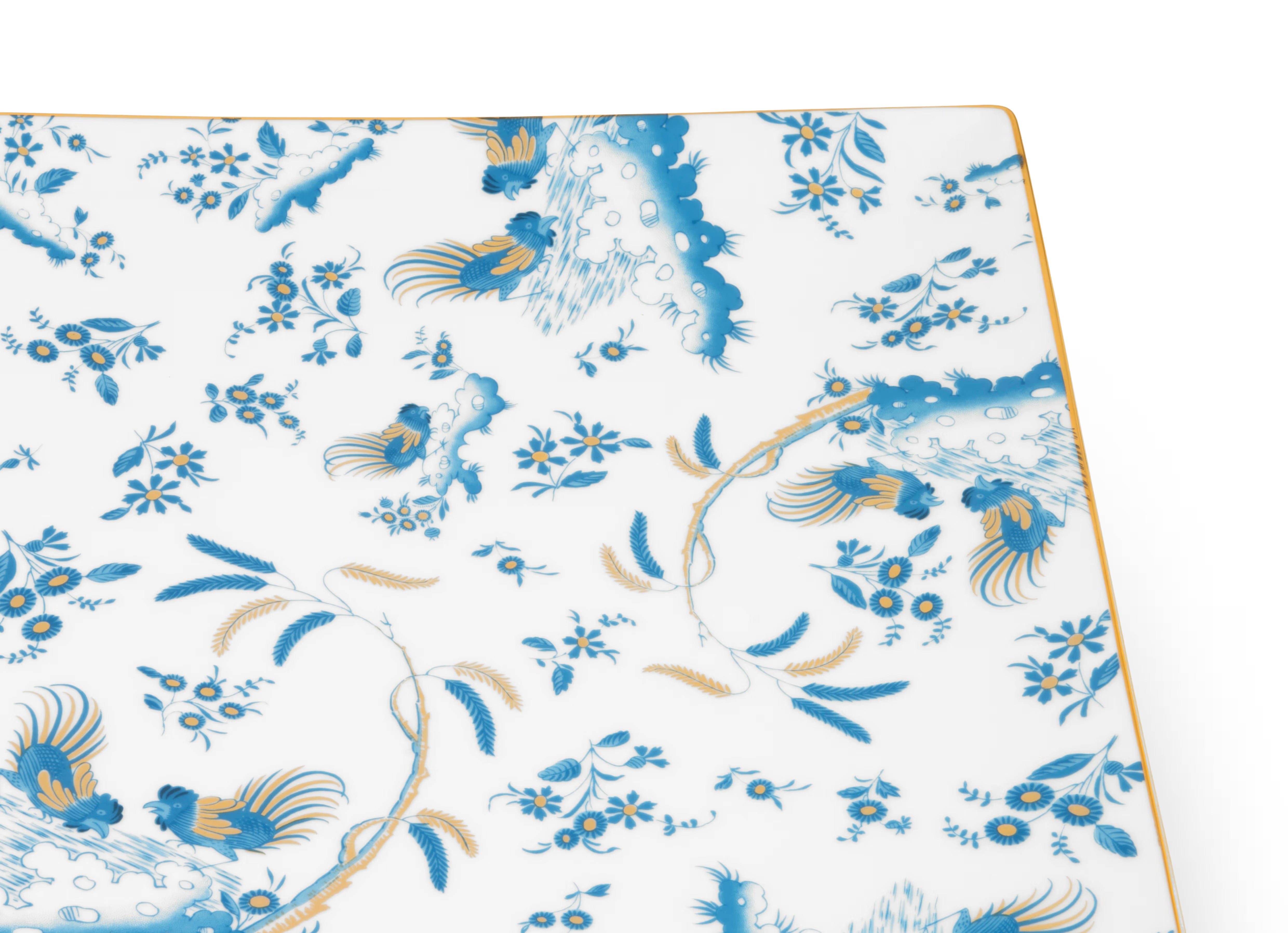 A square-shaped porcelain VIDE POCHE poche dish with a floral pattern and Blue accents, featuring the Ginori brand logo. Ji Ondori rooster "Ginori 1735 Is Luxury Tableware Brand And Also Great For Designer Home Gifts"