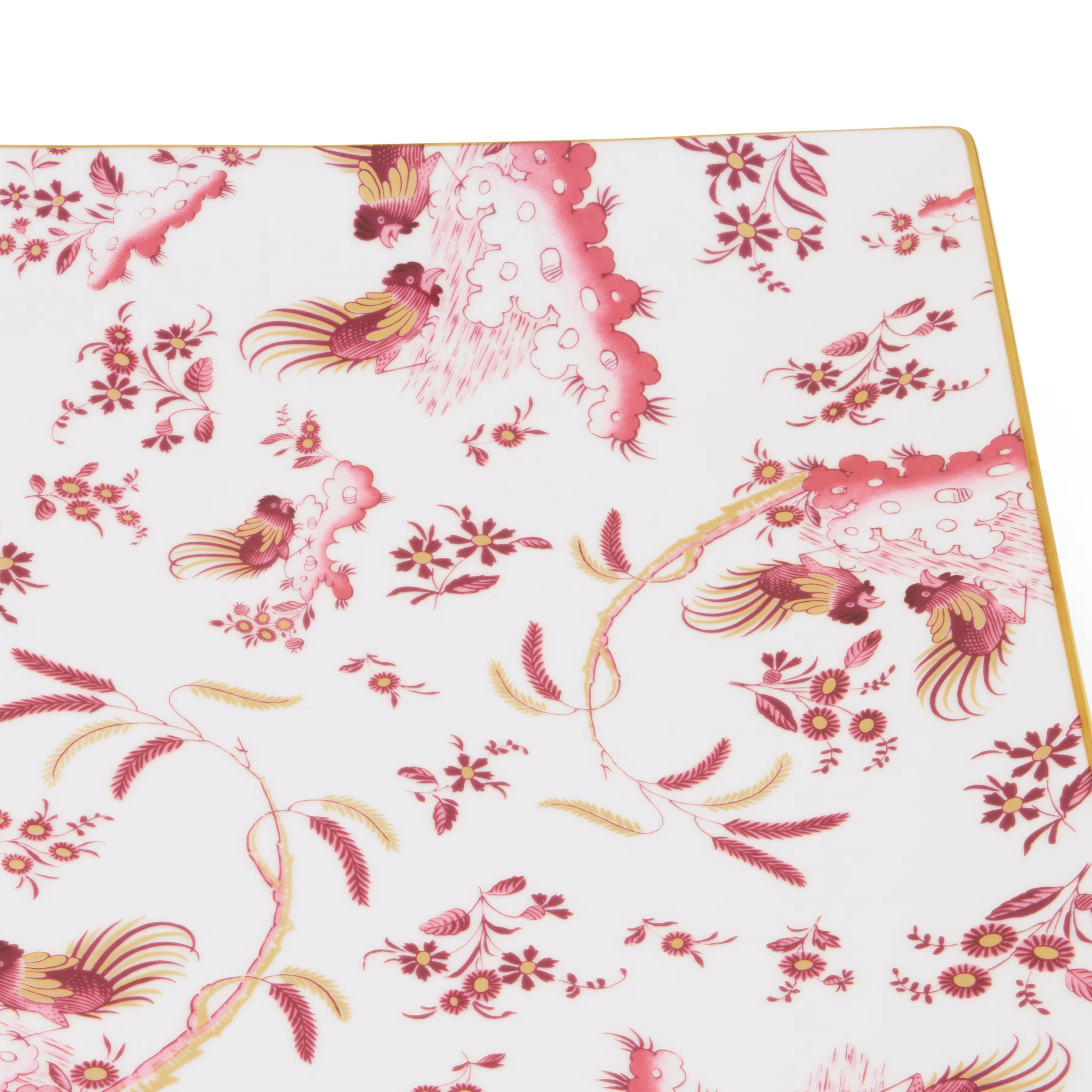 A square-shaped porcelain VIDE POCHE poche dish with a floral pattern and red accents, featuring the Ginori brand logo. Ji Ondori rooster "Ginori 1735 Is Luxury Tableware Brand And Also Great For Designer Home Gifts"