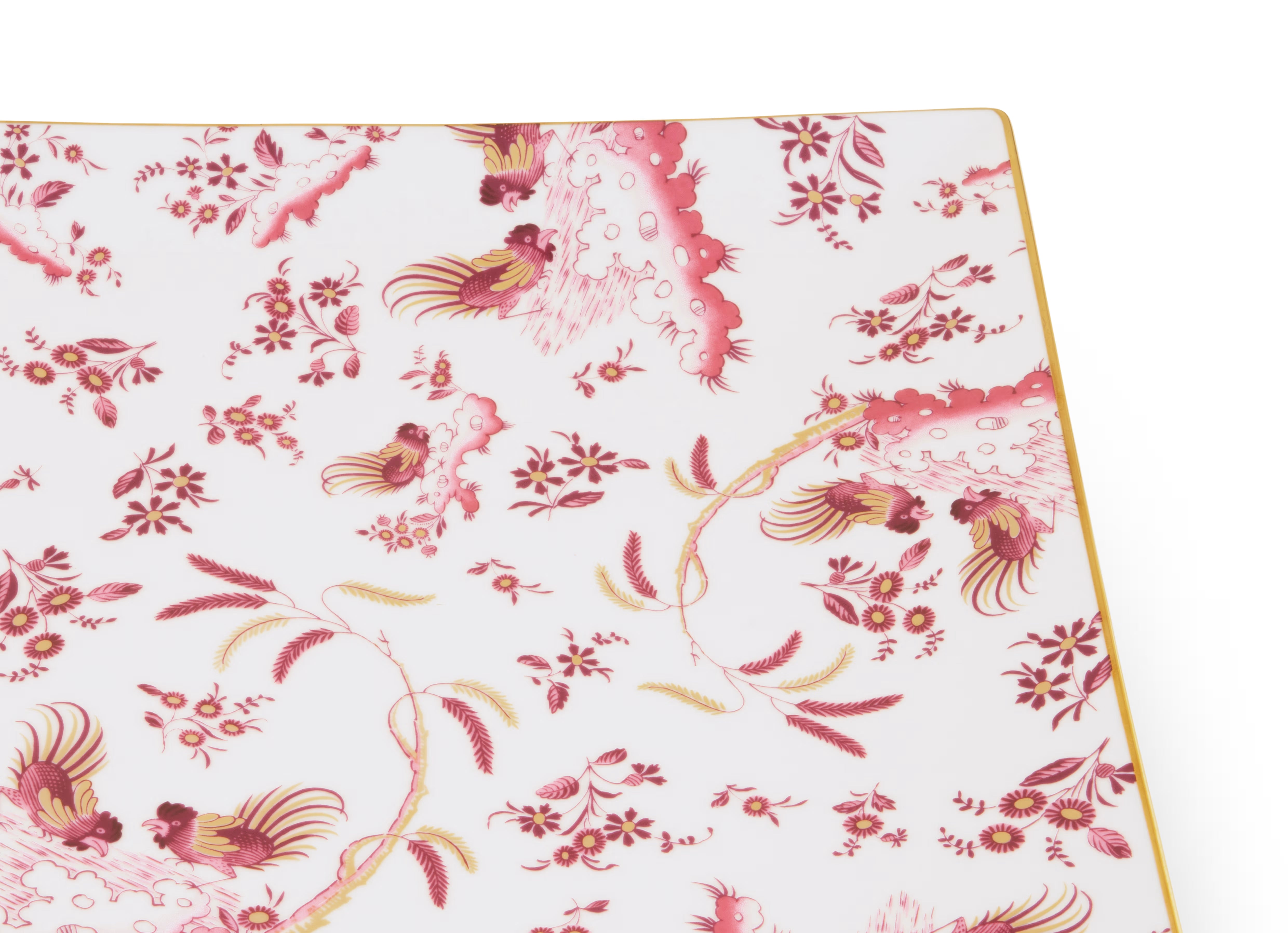 A square-shaped porcelain VIDE POCHE poche dish with a floral pattern and red accents, featuring the Ginori brand logo. Ji Ondori rooster "Ginori 1735 Is Luxury Tableware Brand And Also Great For Designer Home Gifts"