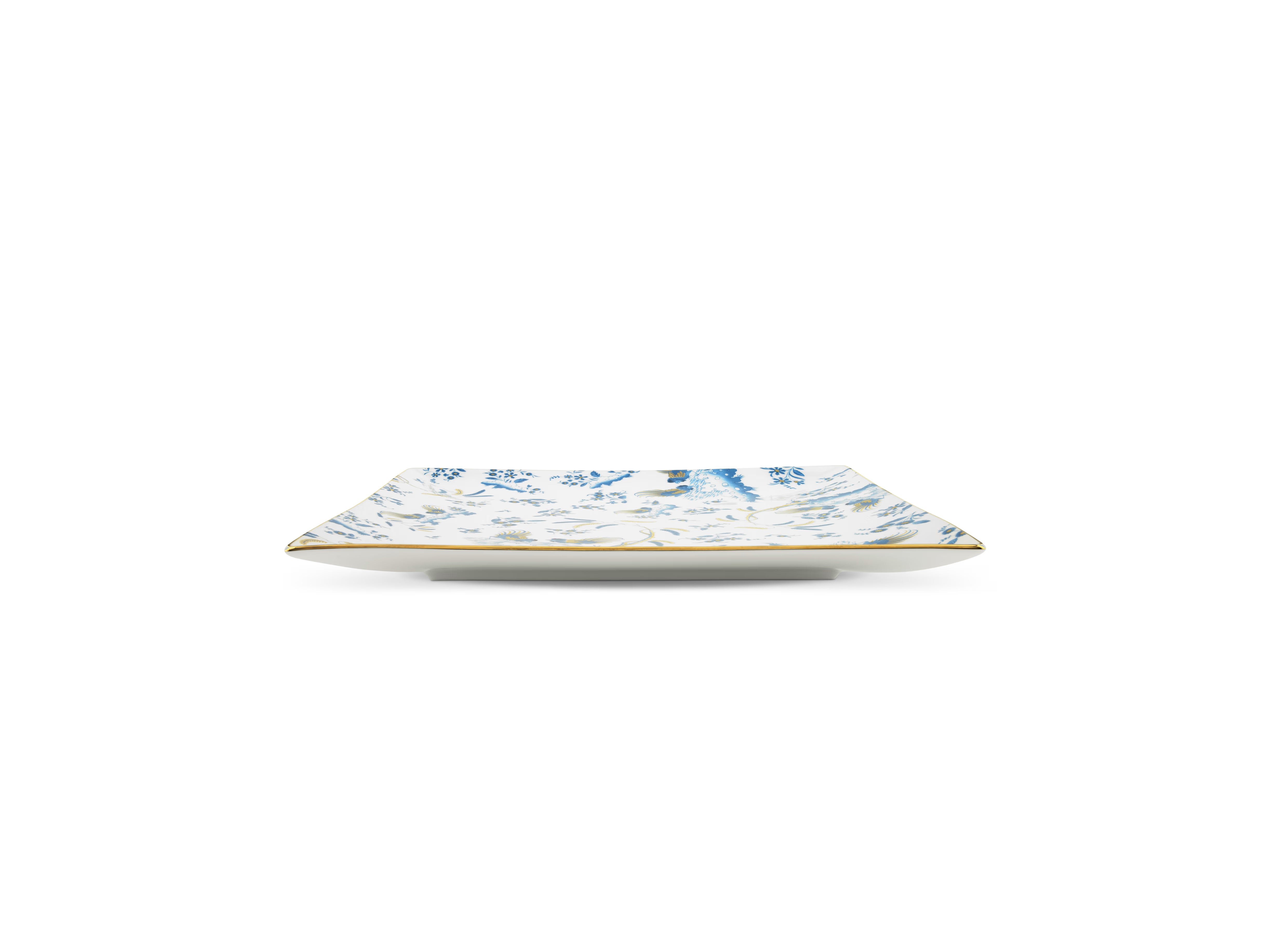 A square-shaped porcelain VIDE POCHE poche dish with a floral pattern and Blue accents, featuring the Ginori brand logo. Ji Ondori rooster "Ginori 1735 Is Luxury Tableware Brand And Also Great For Designer Home Gifts"