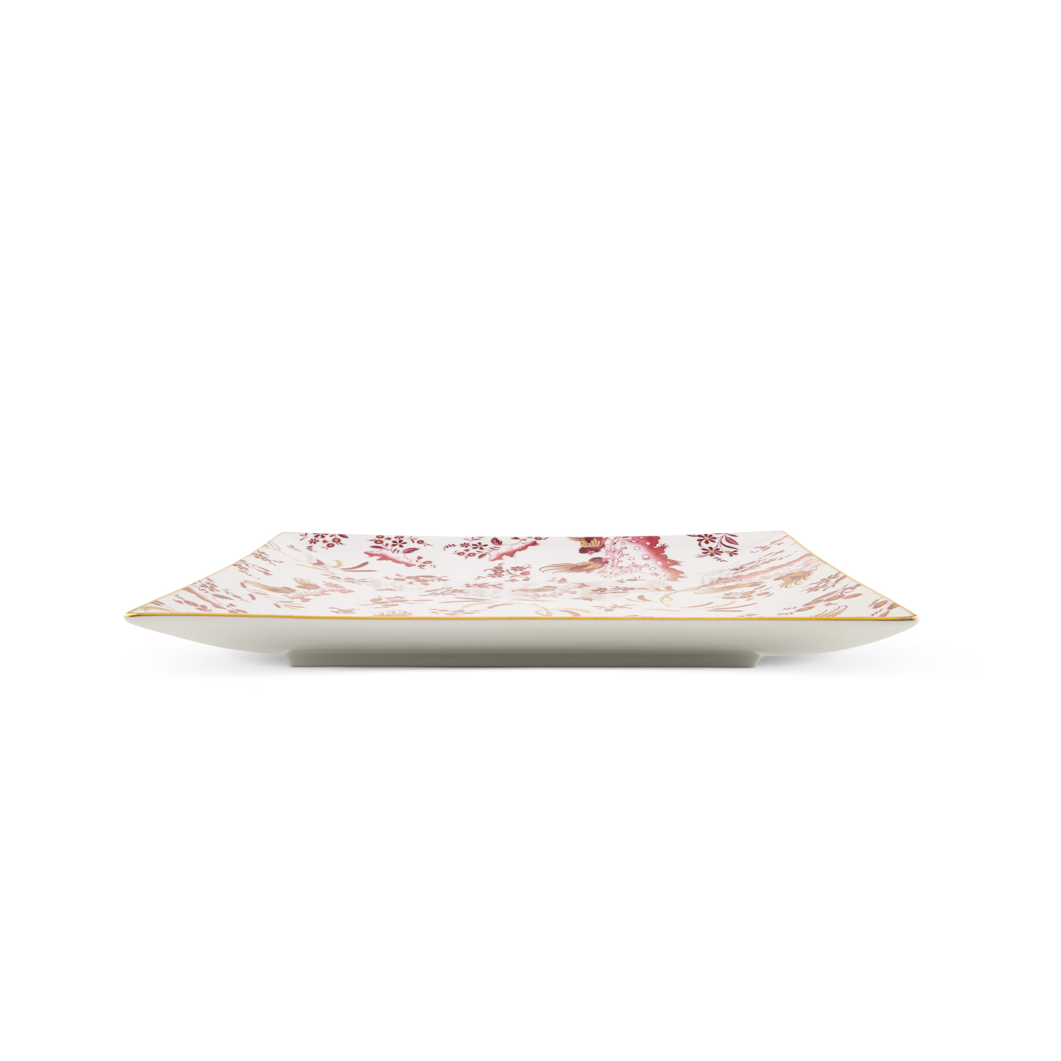 square-shaped porcelain VIDE POCHE poche dish with a floral pattern and red accents, featuring the Ginori brand logo. Ji Ondori rooster "Ginori 1735 Is Luxury Tableware Brand And Also Great For Designer Home Gifts"