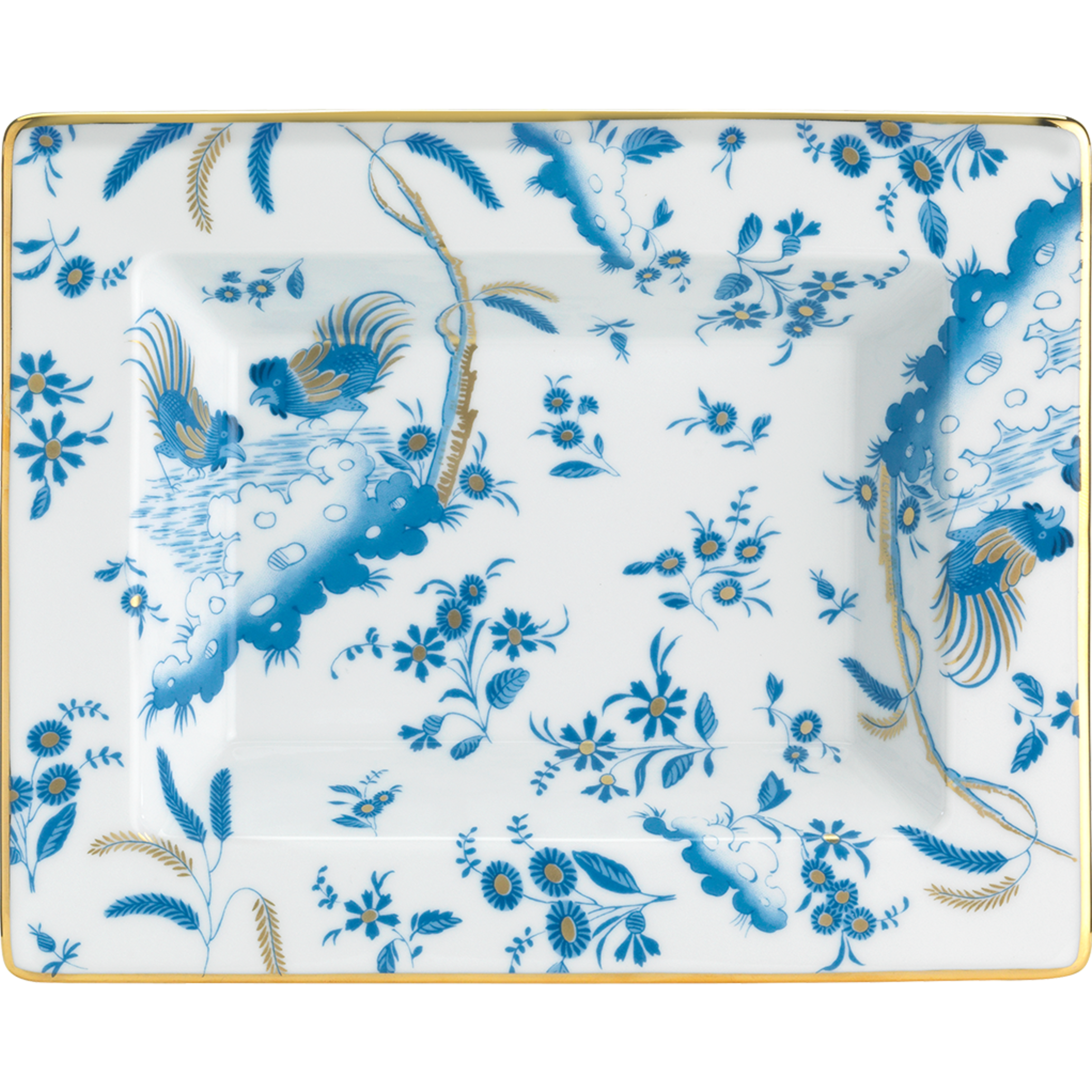 Decorative Vide Poche/Change Tray with floral Turchese Ji Ondori rooster pattern on a white background. "Ginori 1735 Is Luxury Tableware And A Great Designer Home Gifts"