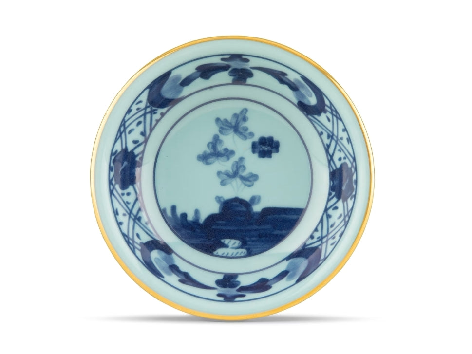 This remarkable Iris (Turquoise with gold rim) cup isn't just a vessel for soy sauce; it's a portal to history and artistry, a charming addition to your dining experience.