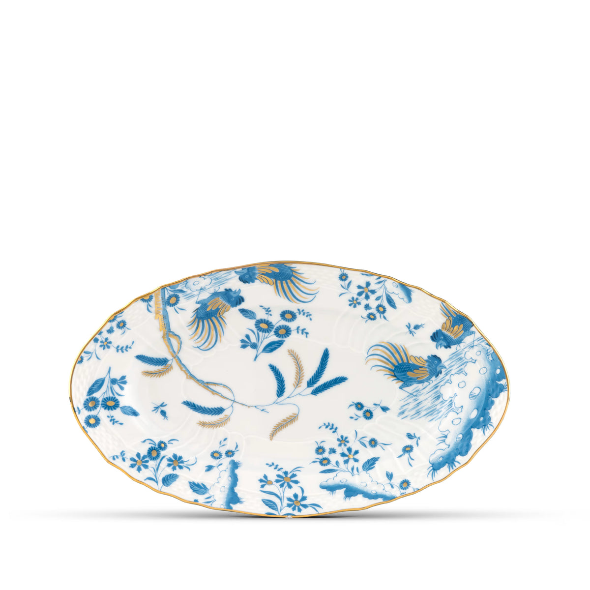 Decorative Pickle Dish plate with floral Turchese Ji Ondori rooster pattern on a white background. "Ginori 1735 Is Luxury Tableware And A Great Designer Home Gifts"