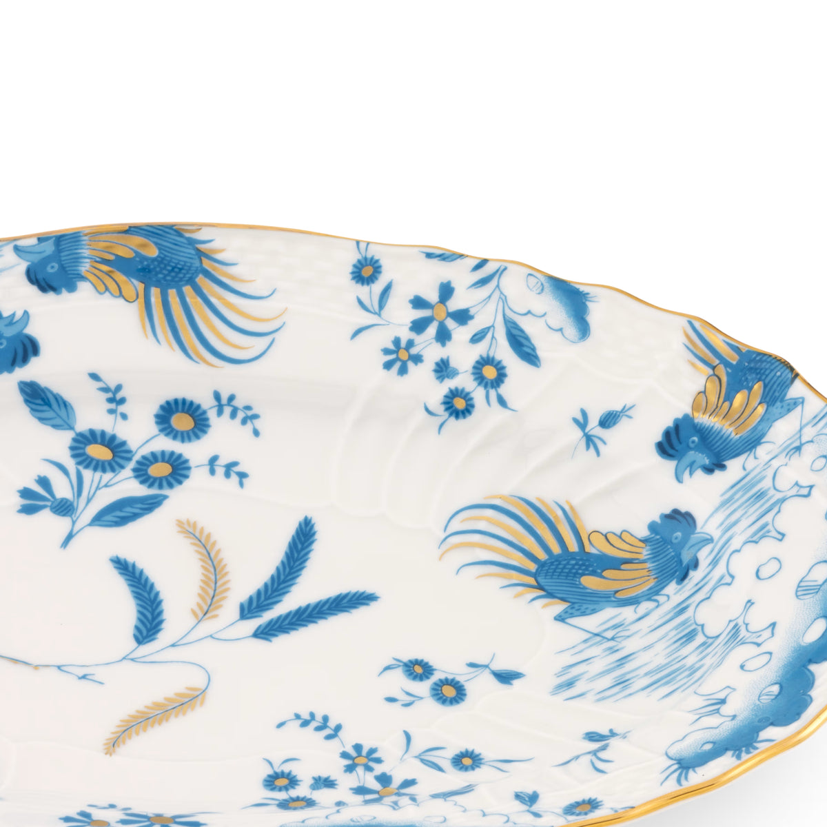 Decorative Pickle Dish plate with floral Turchese Ji Ondori rooster pattern on a white background. "Ginori 1735 Is Luxury Tableware And A Great Designer Home Gifts"
