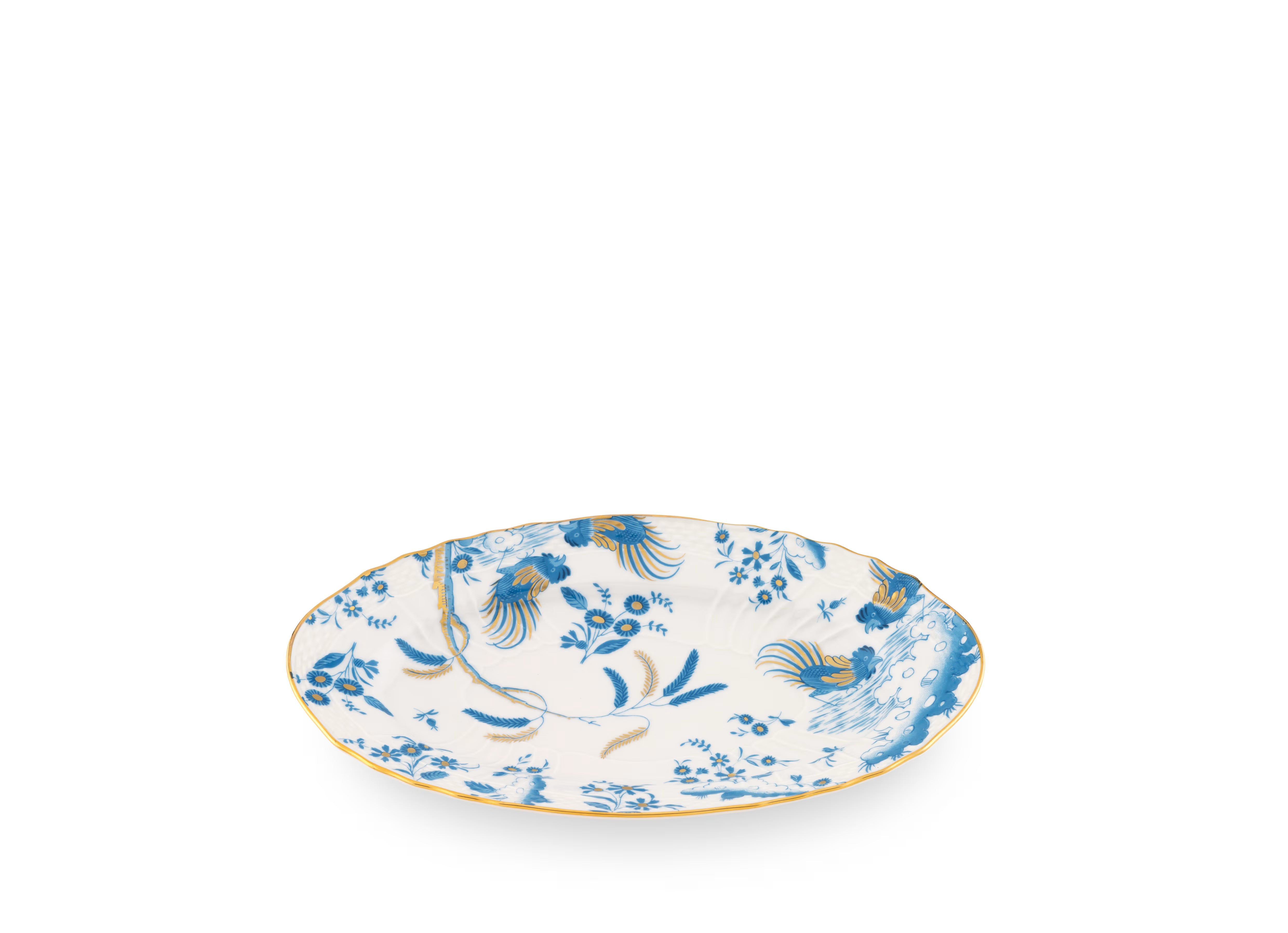 Decorative Pickle Dish plate with floral Turchese Ji Ondori rooster pattern on a white background. "Ginori 1735 Is Luxury Tableware And A Great Designer Home Gifts"